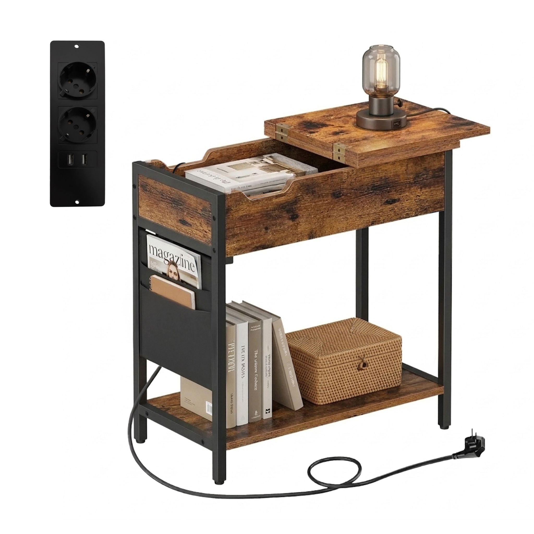 Beistelltisch mit Steckdose Braun-Schwarz von Relaxdays
