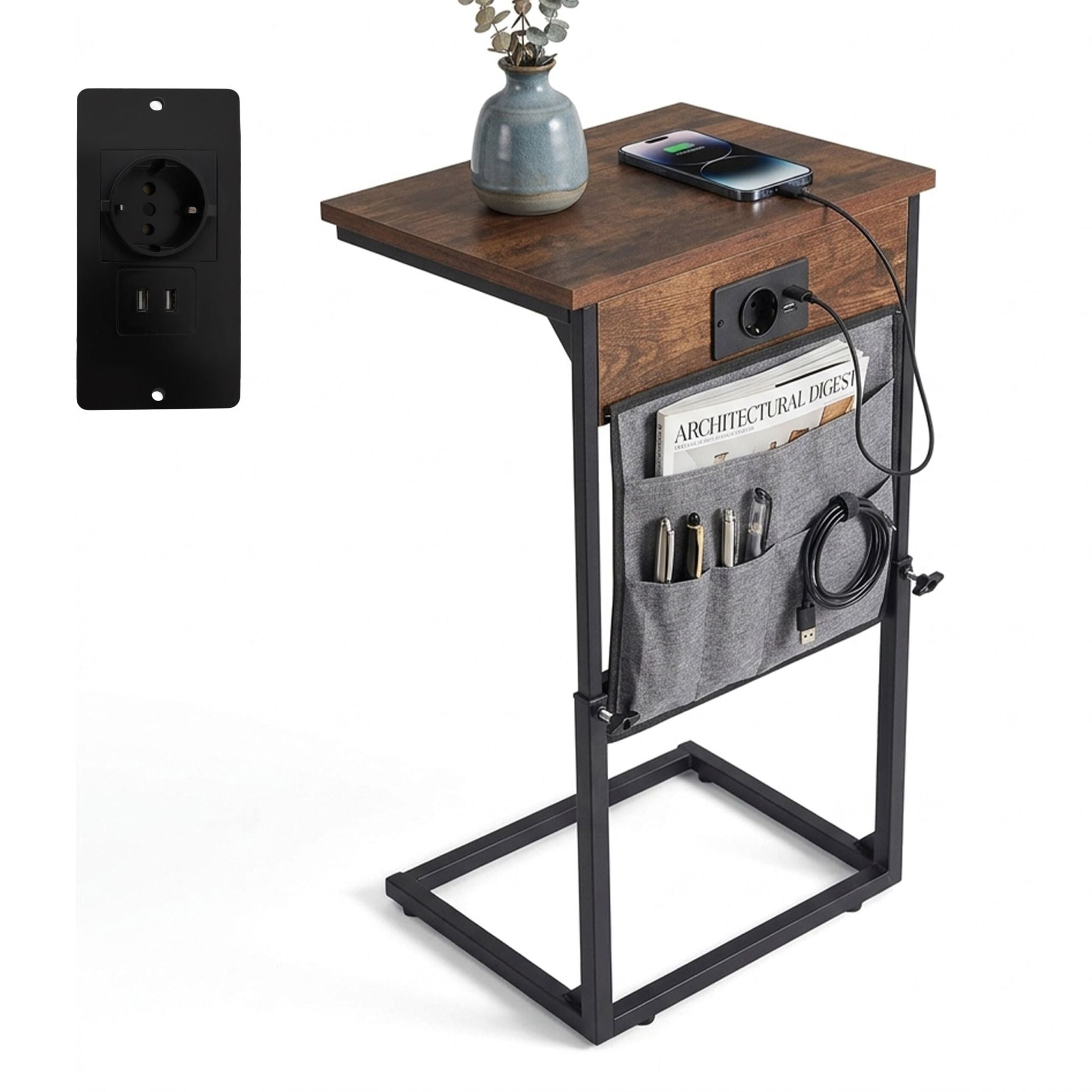 Beistelltisch mit Ladestation Braun-Schwarz-Grau von Relaxdays