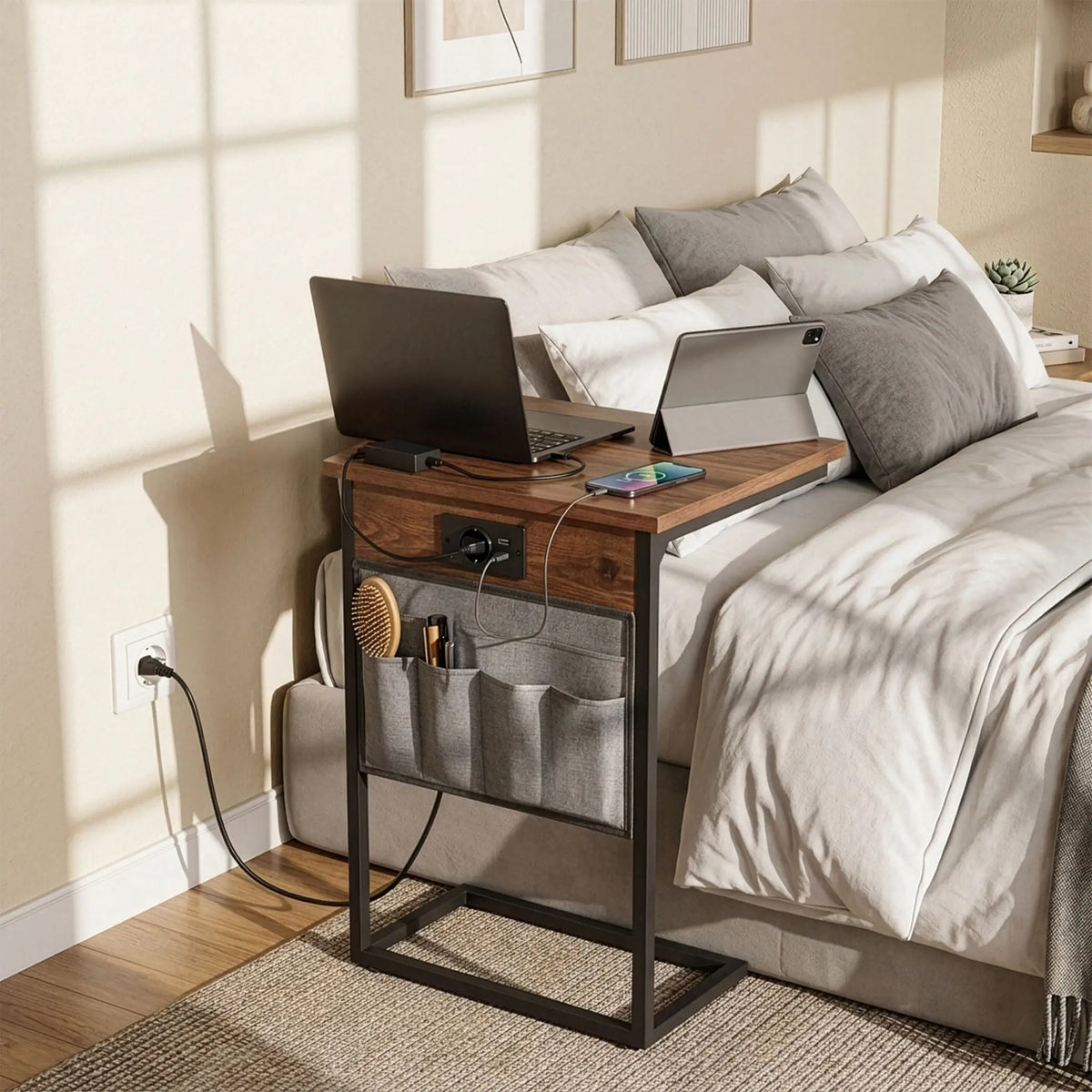 Beistelltisch mit Ladestation Braun-Schwarz-Grau von Relaxdays