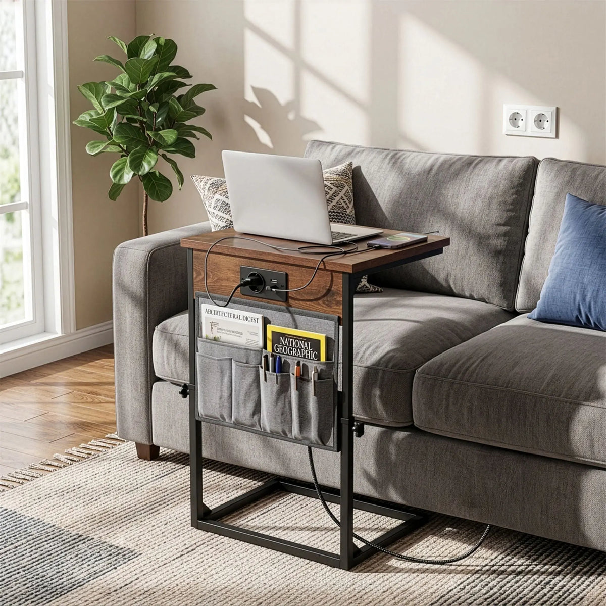 Beistelltisch mit Ladestation Braun-Schwarz-Grau von Relaxdays