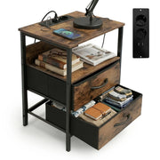 Beistelltisch mit USB-Anschluss Braun-Schwarz von Relaxdays