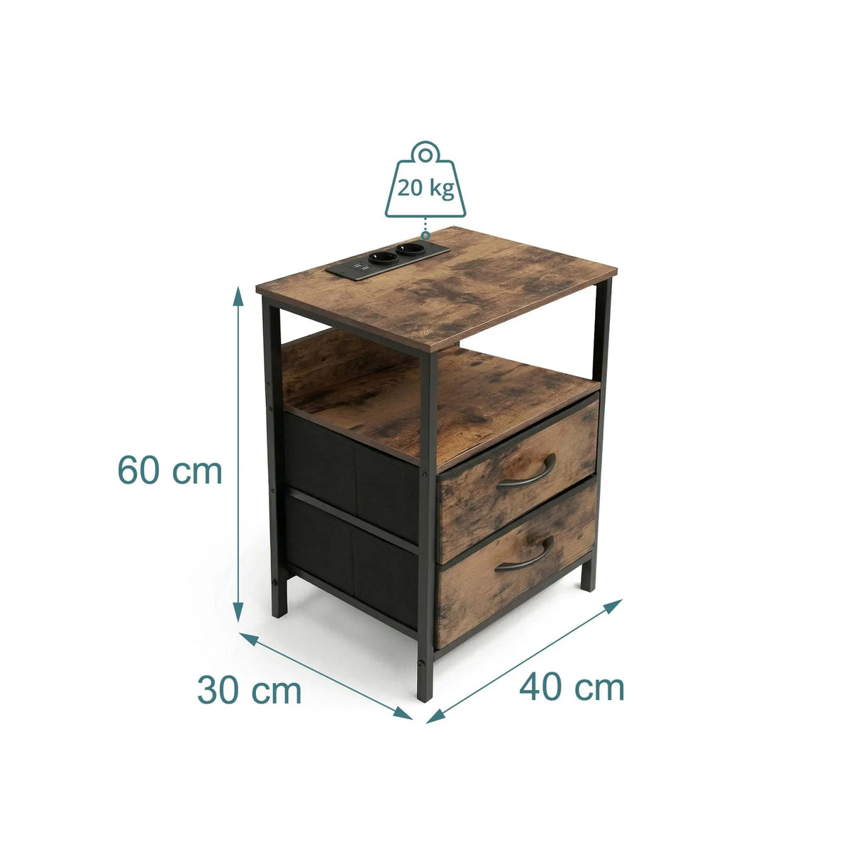 Beistelltisch mit USB-Anschluss Braun-Schwarz von Relaxdays