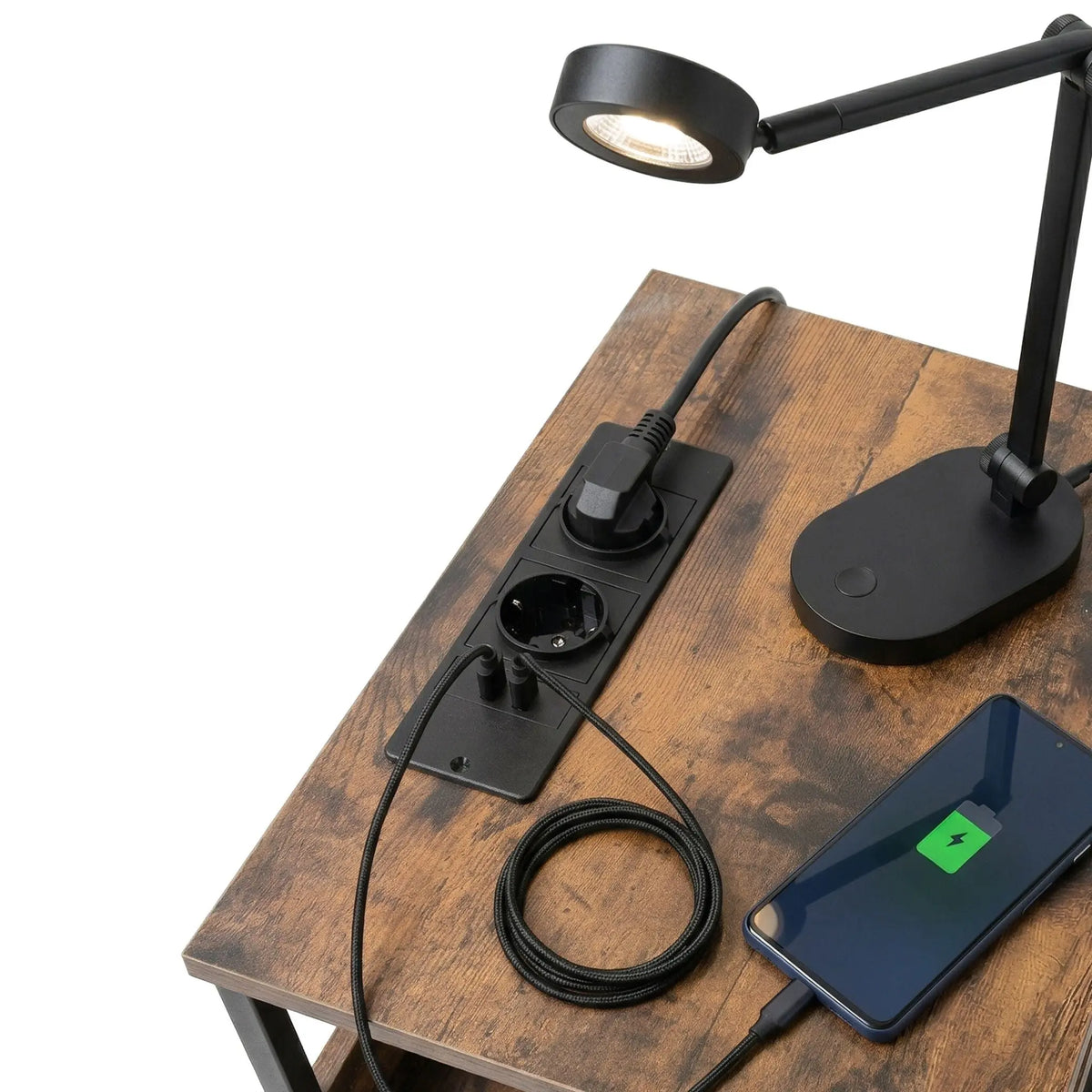Beistelltisch mit USB-Anschluss Braun-Schwarz von Relaxdays