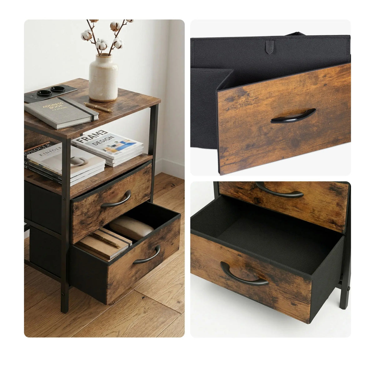 Beistelltisch mit USB-Anschluss Braun-Schwarz von Relaxdays