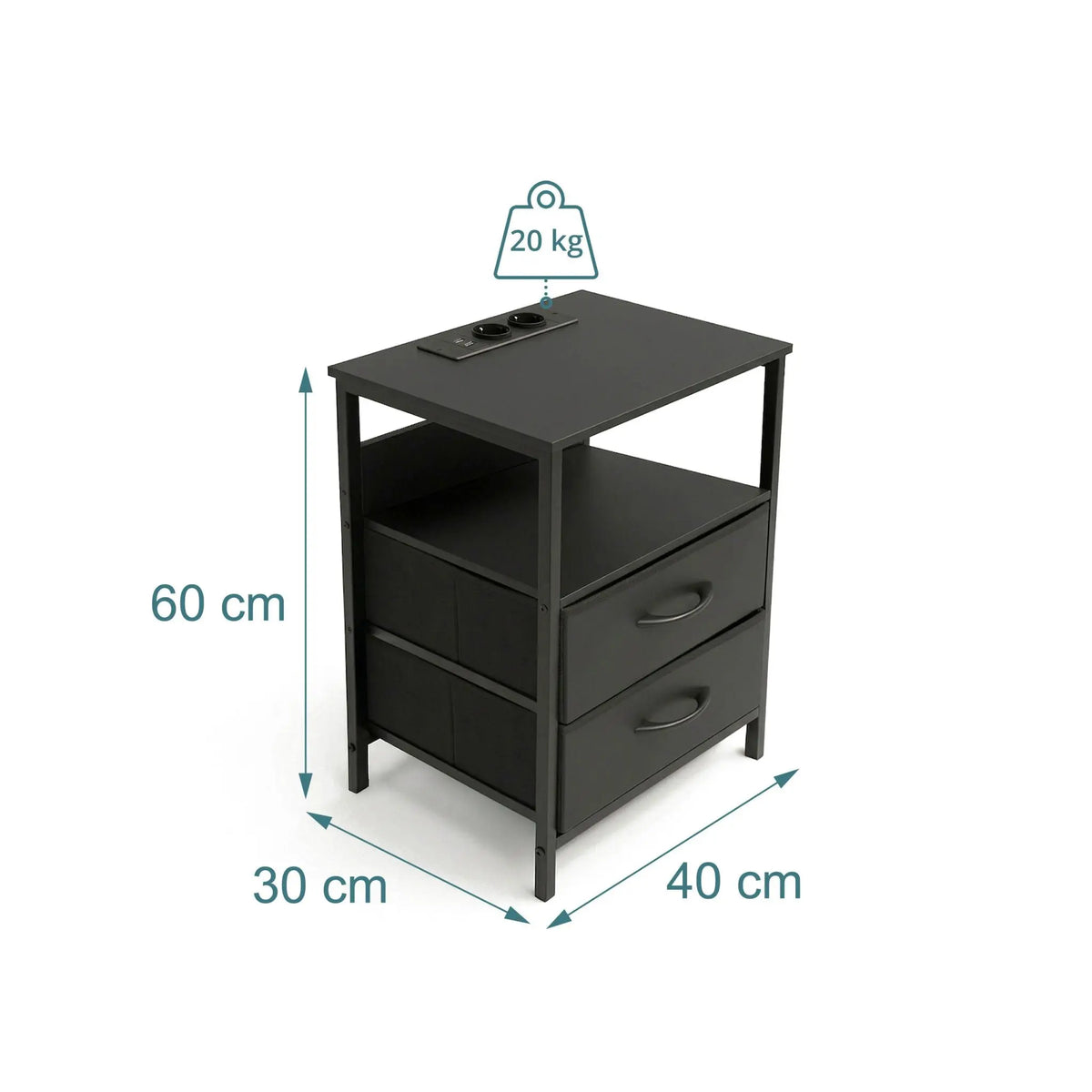 Beistelltisch mit LED & USB-Anschluss Schwarz von Relaxdays