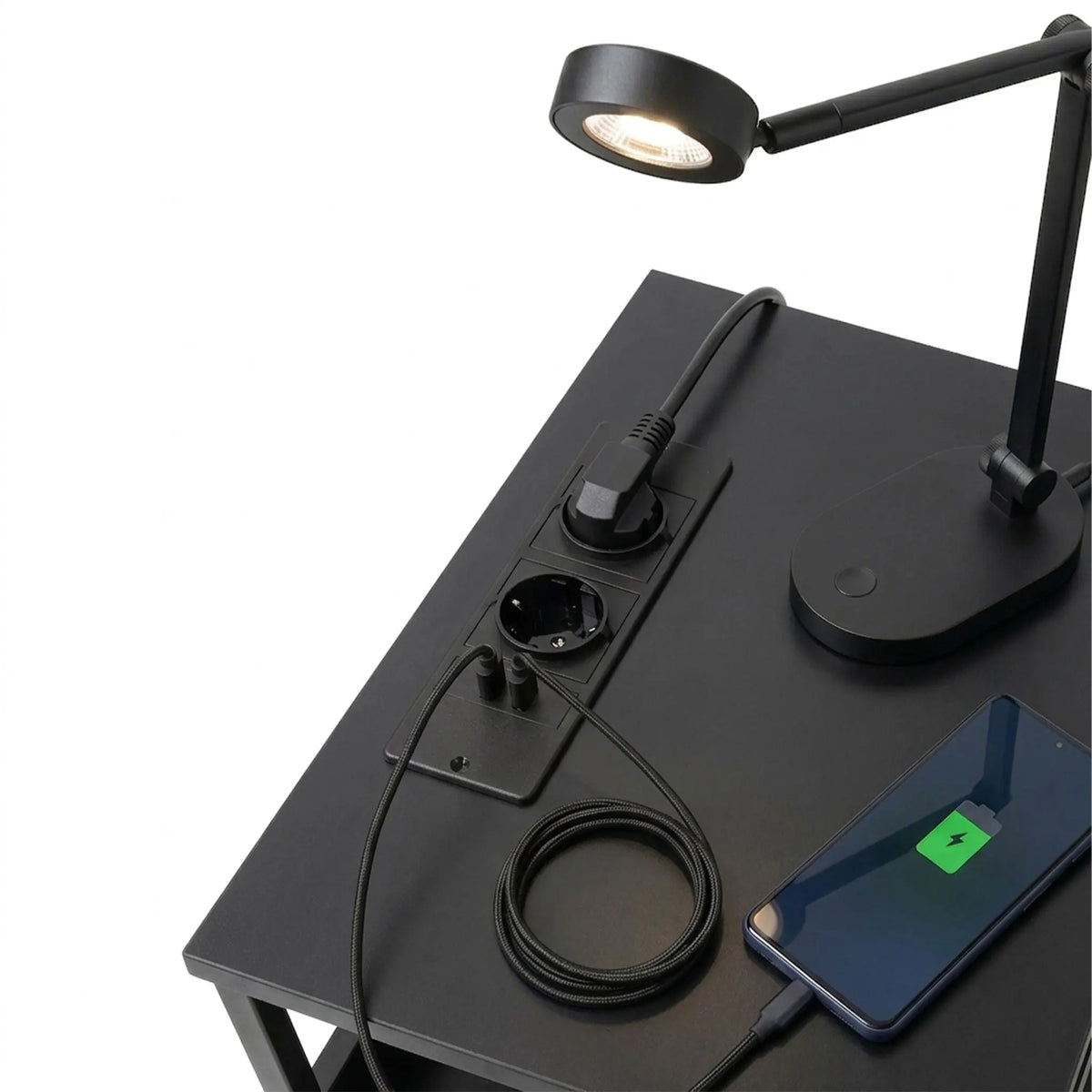 Beistelltisch mit LED & USB-Anschluss Schwarz von Relaxdays