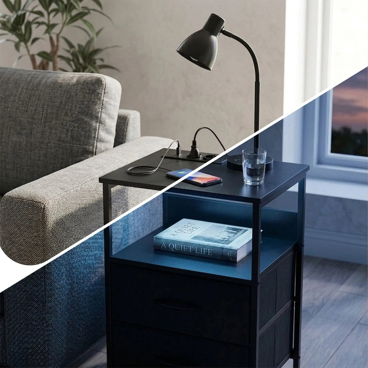 Beistelltisch mit LED & USB-Anschluss Schwarz von Relaxdays