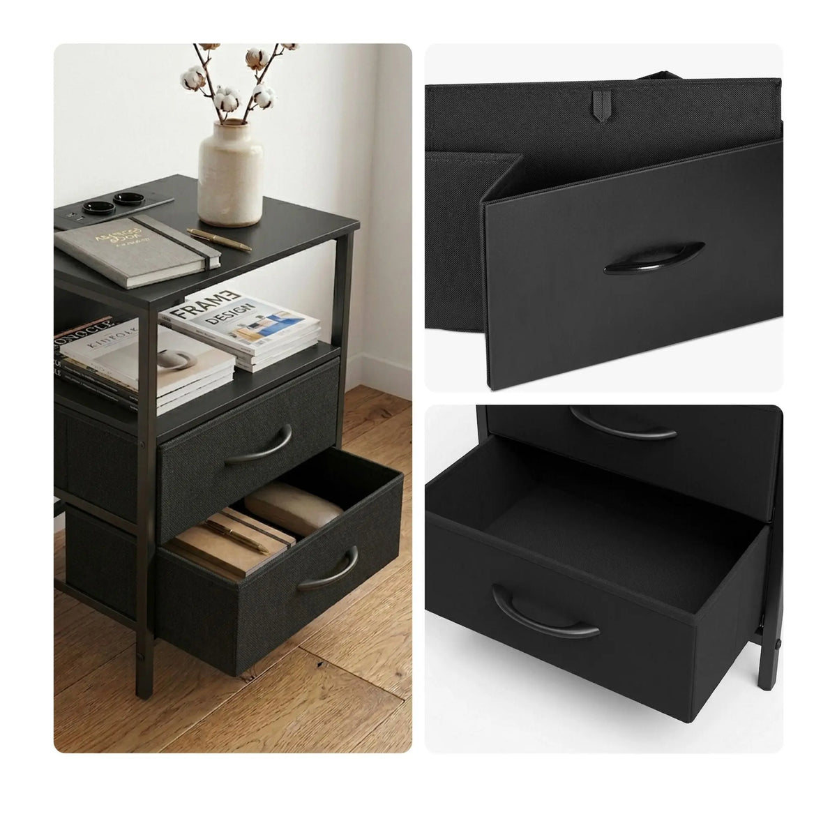 Beistelltisch mit LED & USB-Anschluss Schwarz von Relaxdays