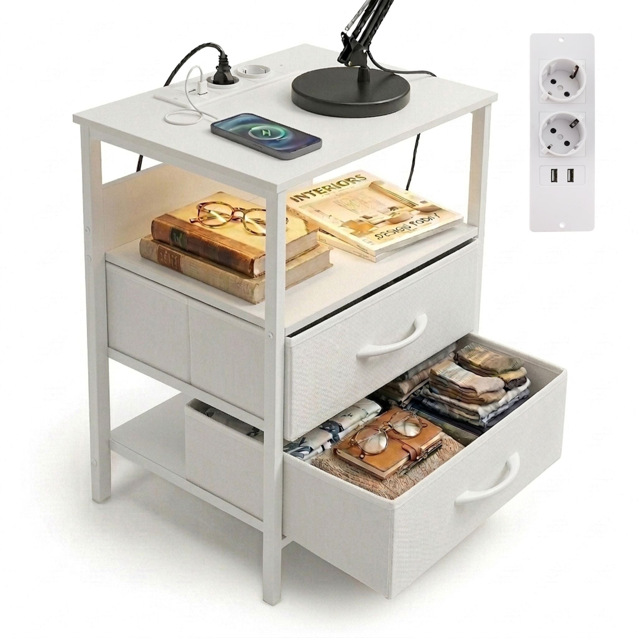 Beistelltisch mit LED & USB-Anschluss Weiss von Relaxdays