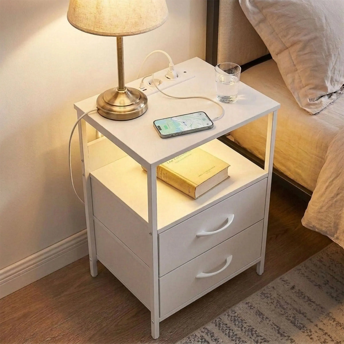 Beistelltisch mit LED & USB-Anschluss Weiss von Relaxdays