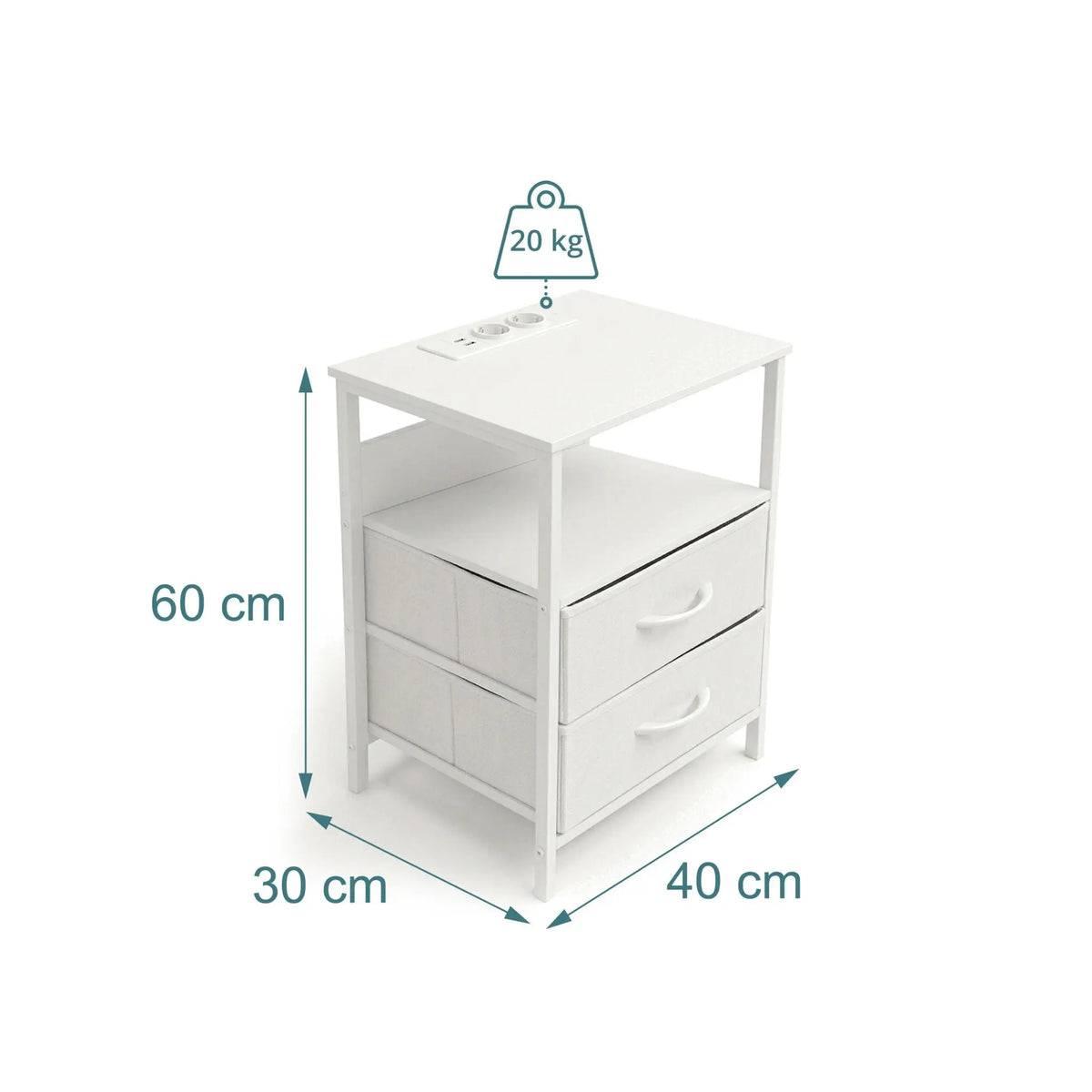 Beistelltisch mit LED & USB-Anschluss Weiss von Relaxdays