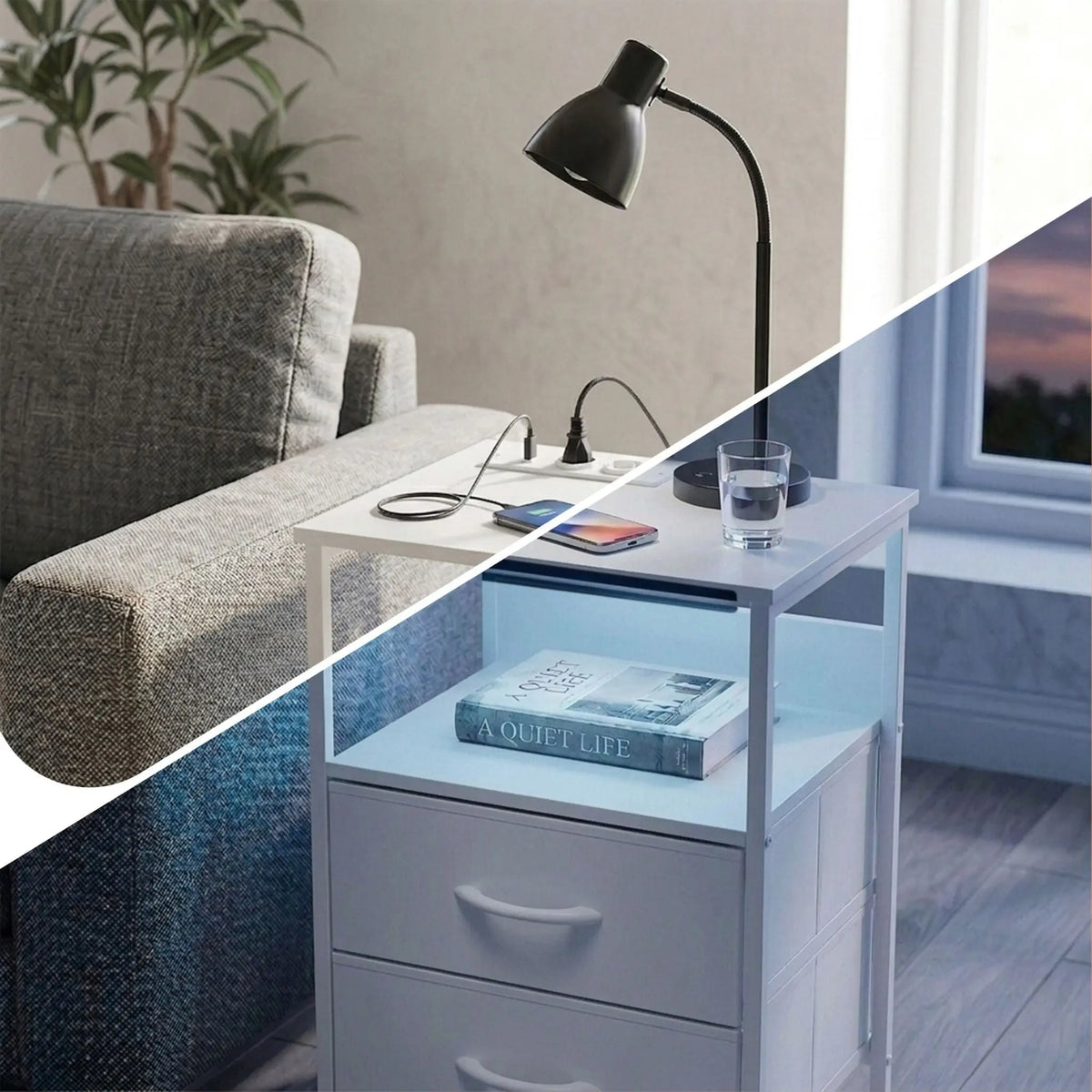 Beistelltisch mit LED & USB-Anschluss Weiss von Relaxdays