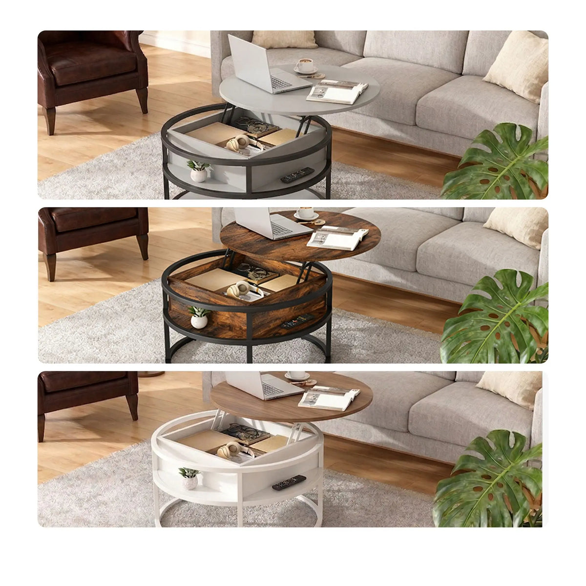 Couchtisch mit Hebeplatte & Stauraum Schwarz-Grau von Relaxdays