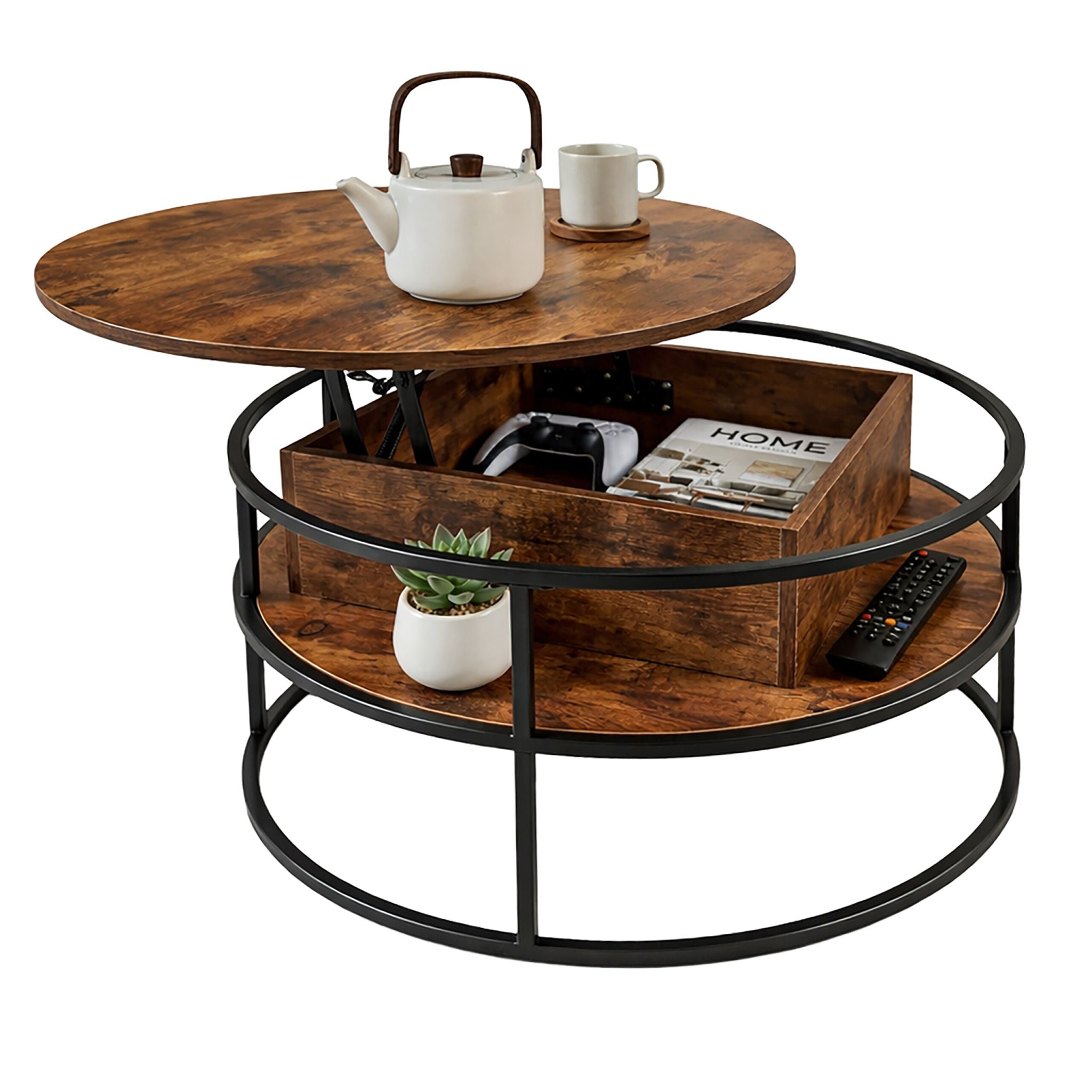 Couchtisch mit Hebeplatte & Stauraum Braun-Schwarz von Relaxdays
