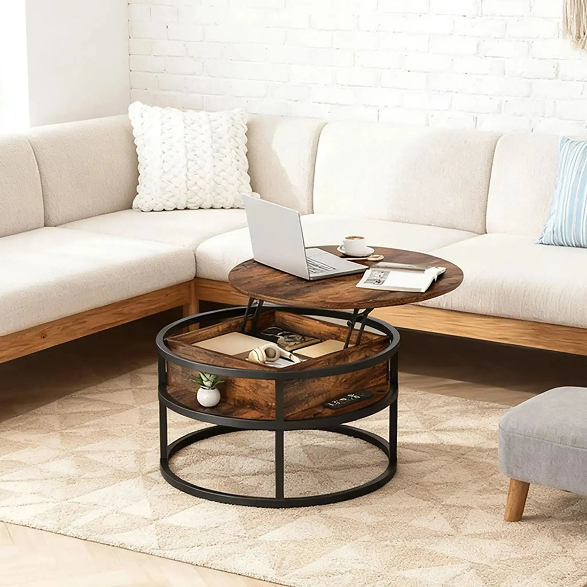 Couchtisch mit Hebeplatte & Stauraum Braun-Schwarz von Relaxdays