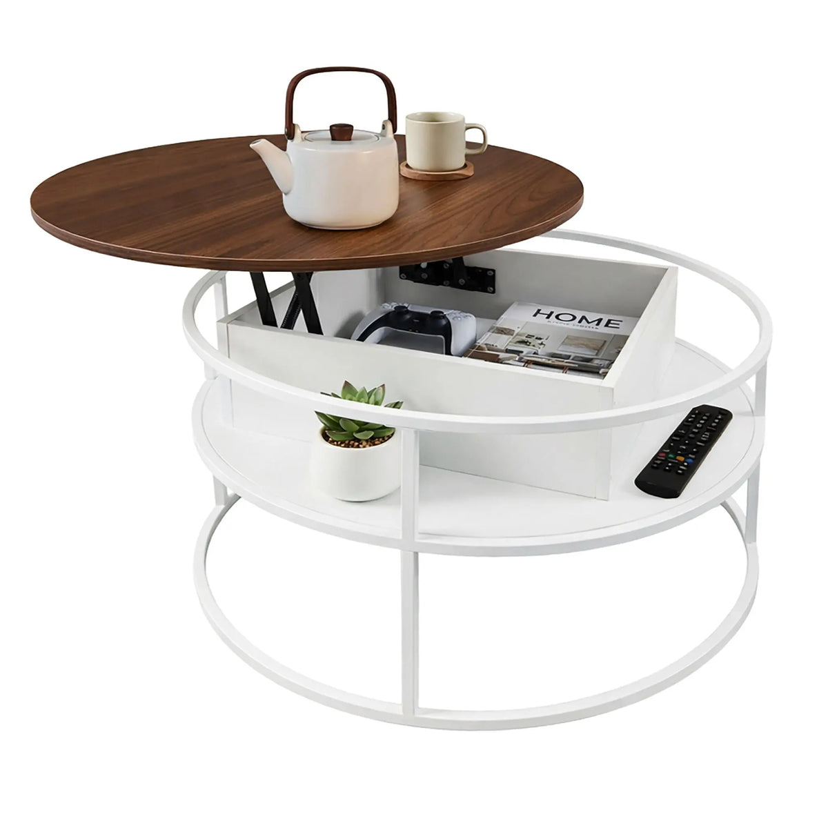 Couchtisch mit Hebeplatte & Stauraum Weiss-Braun von Relaxdays