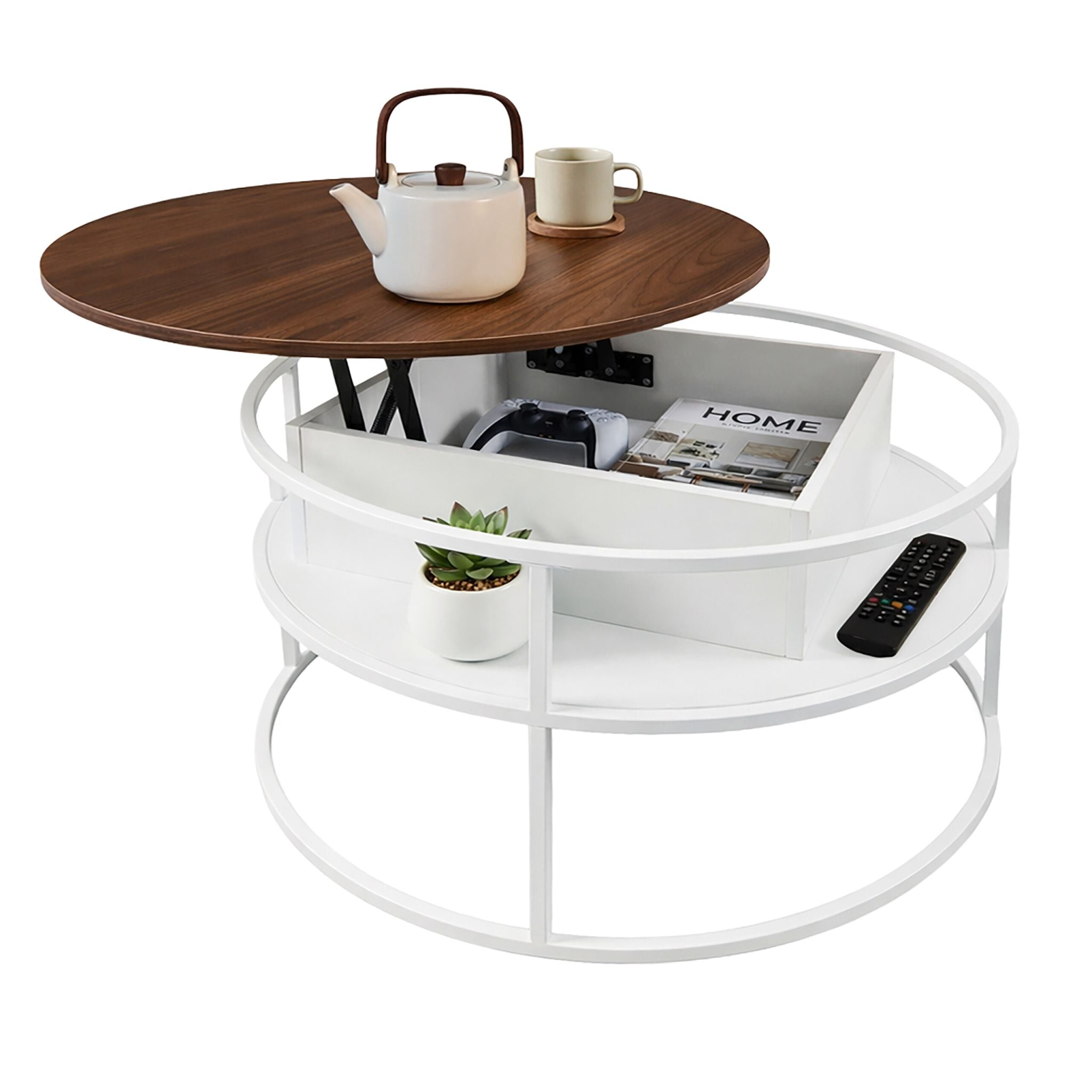 Couchtisch mit Hebeplatte & Stauraum Weiss-Braun von Relaxdays
