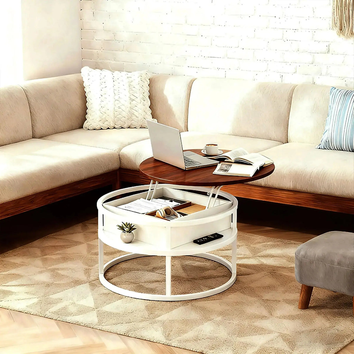 Couchtisch mit Hebeplatte & Stauraum Weiss-Braun von Relaxdays