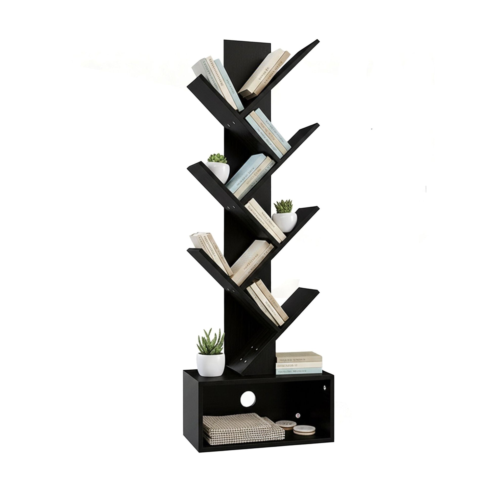 Bücherregal 6 Ebenen Baum-Design Schwarz von Relaxdays