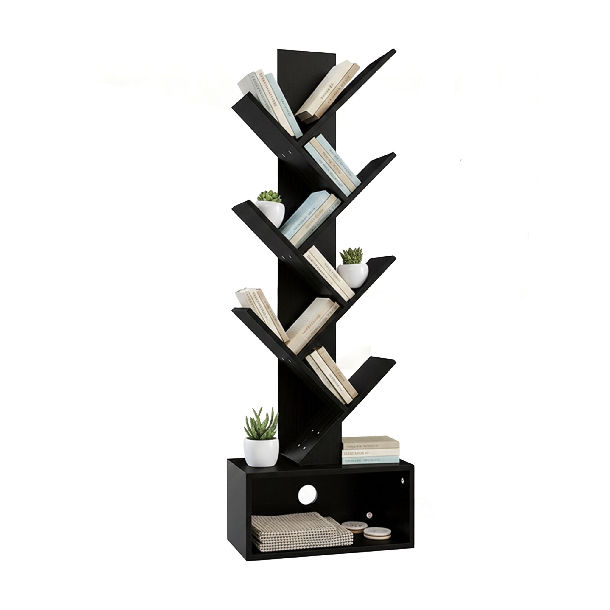 Bücherregal 6 Ebenen Baum-Design Schwarz von Relaxdays