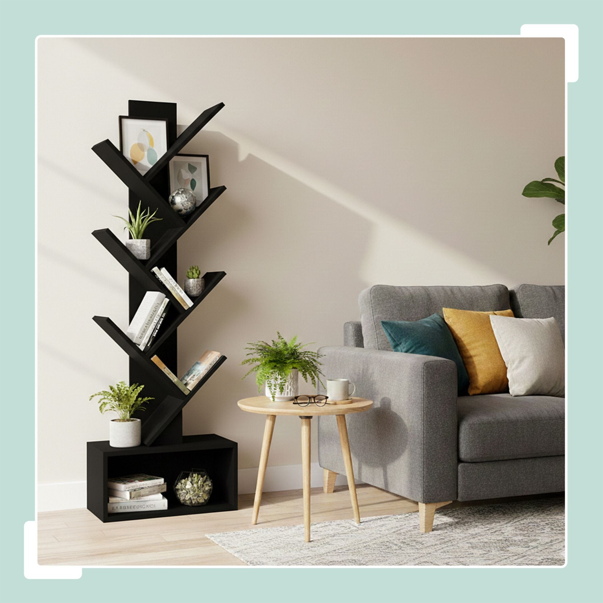 Bücherregal 6 Ebenen Baum-Design Schwarz von Relaxdays