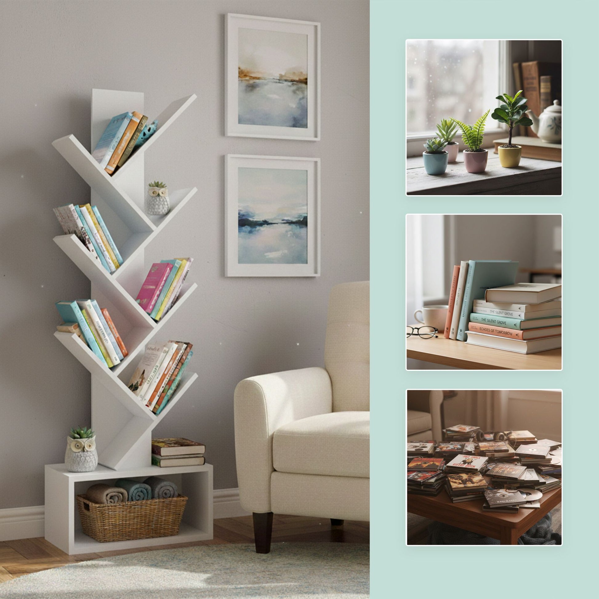 Bücherregal 6 Ebenen Baum-Design Weiss von Relaxdays