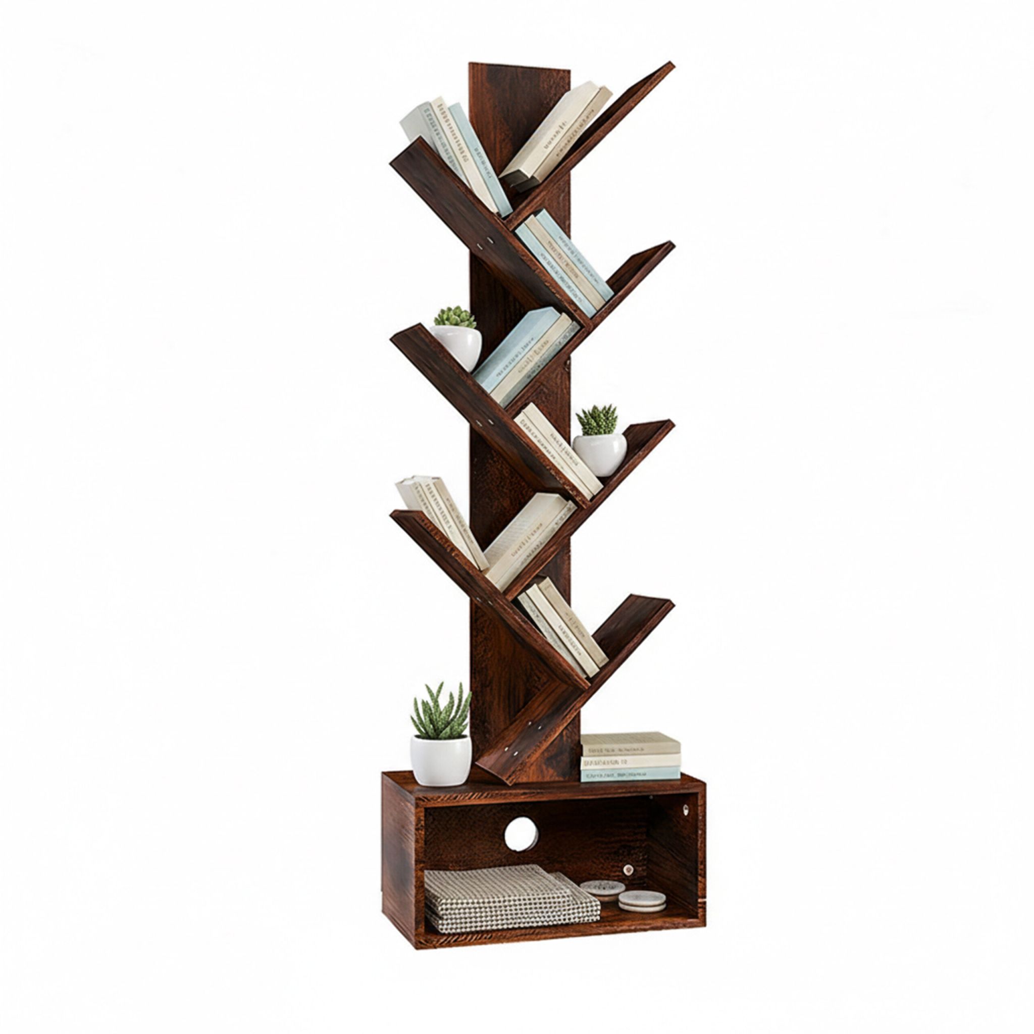 Bücherregal 6 Ebenen Baum-Design Braun von Relaxdays
