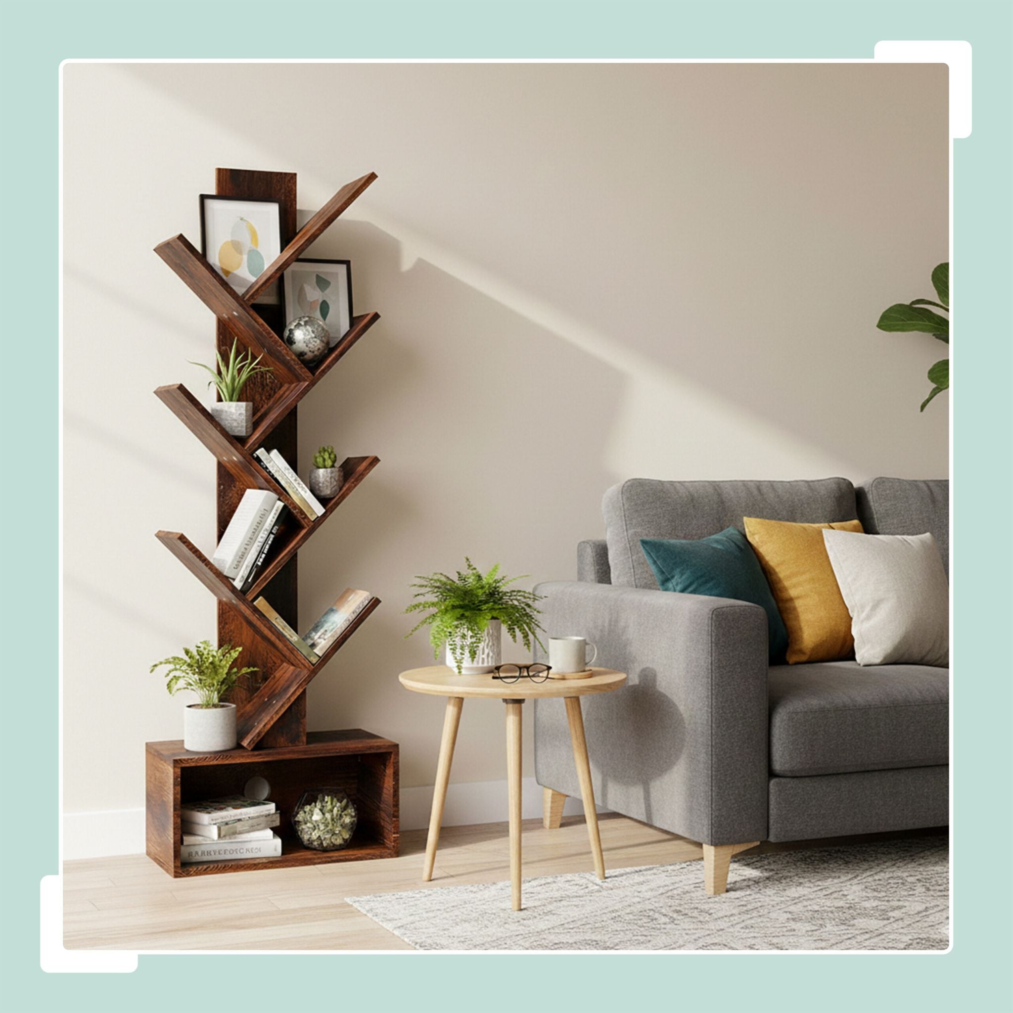 Bücherregal 6 Ebenen Baum-Design Braun von Relaxdays