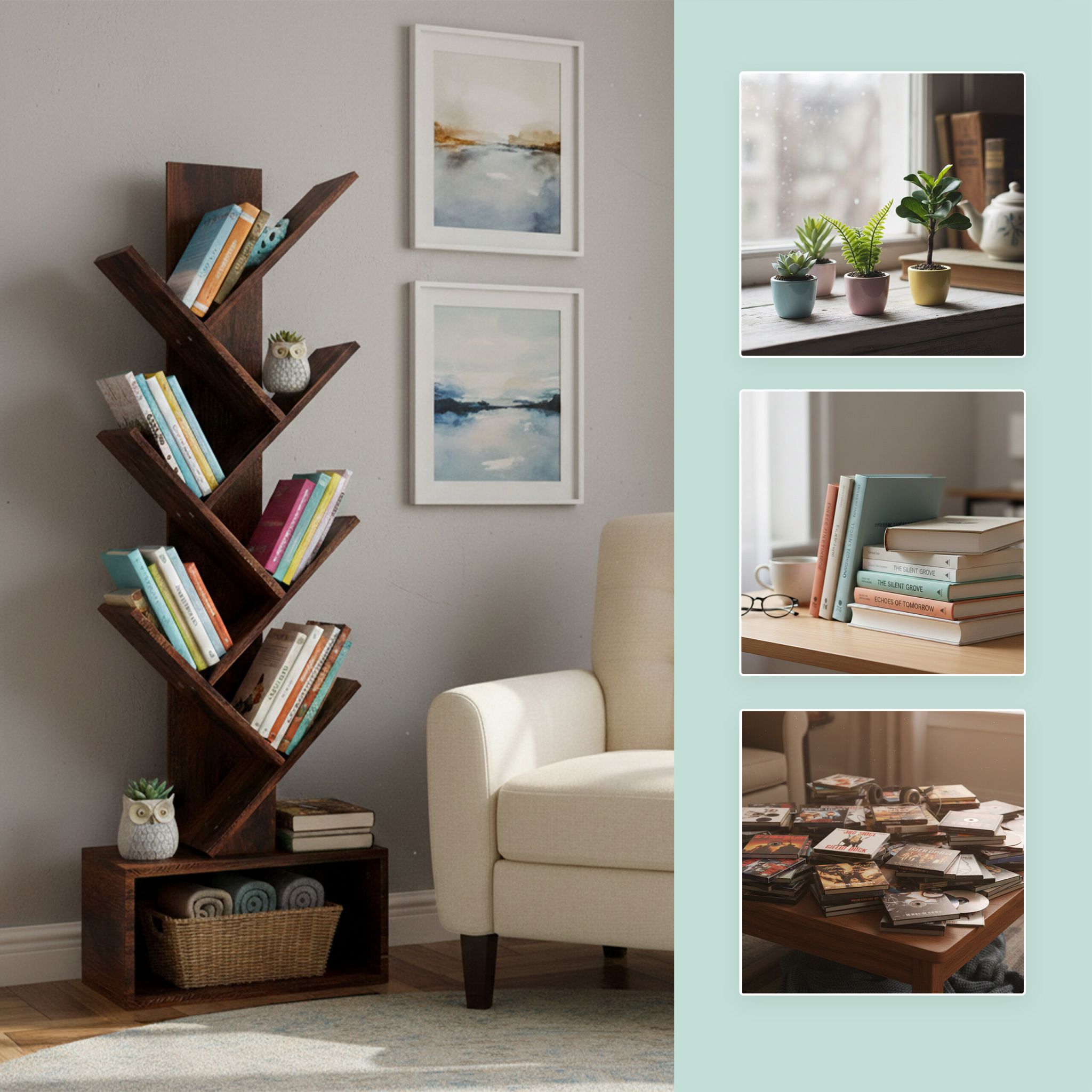 Bücherregal 6 Ebenen Baum-Design Braun von Relaxdays