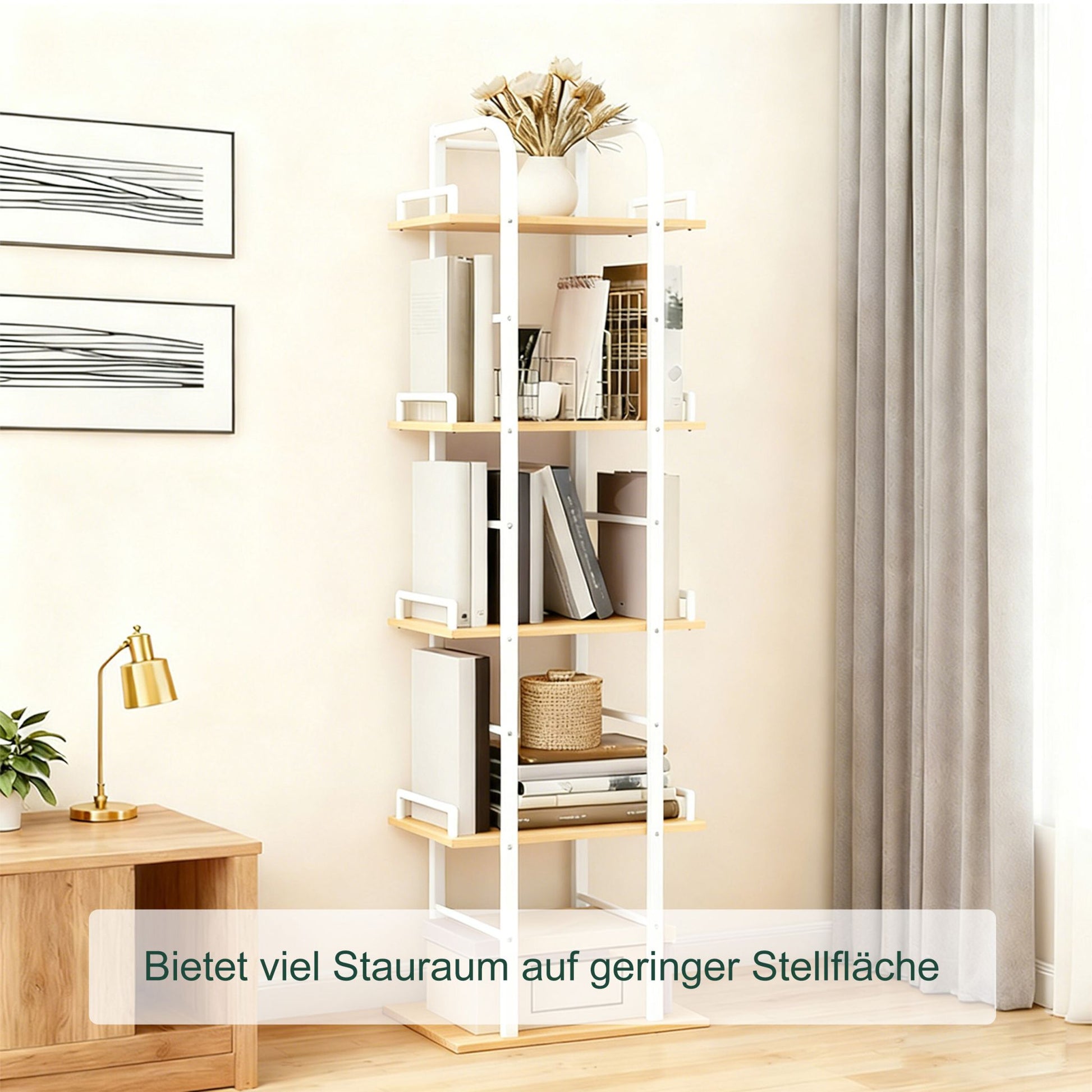 Standregal mit 5 Ebenen Weiss-Hellbraun von Relaxdays
