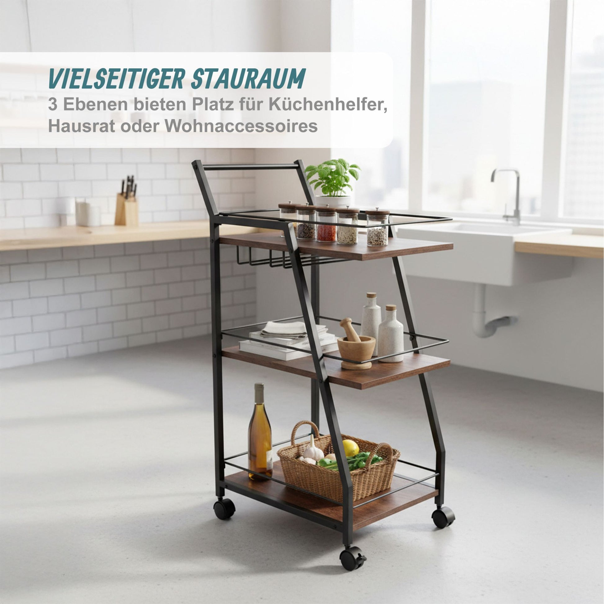 Küchenwagen 3 Ebenen Industrial Weiss von Relaxdays