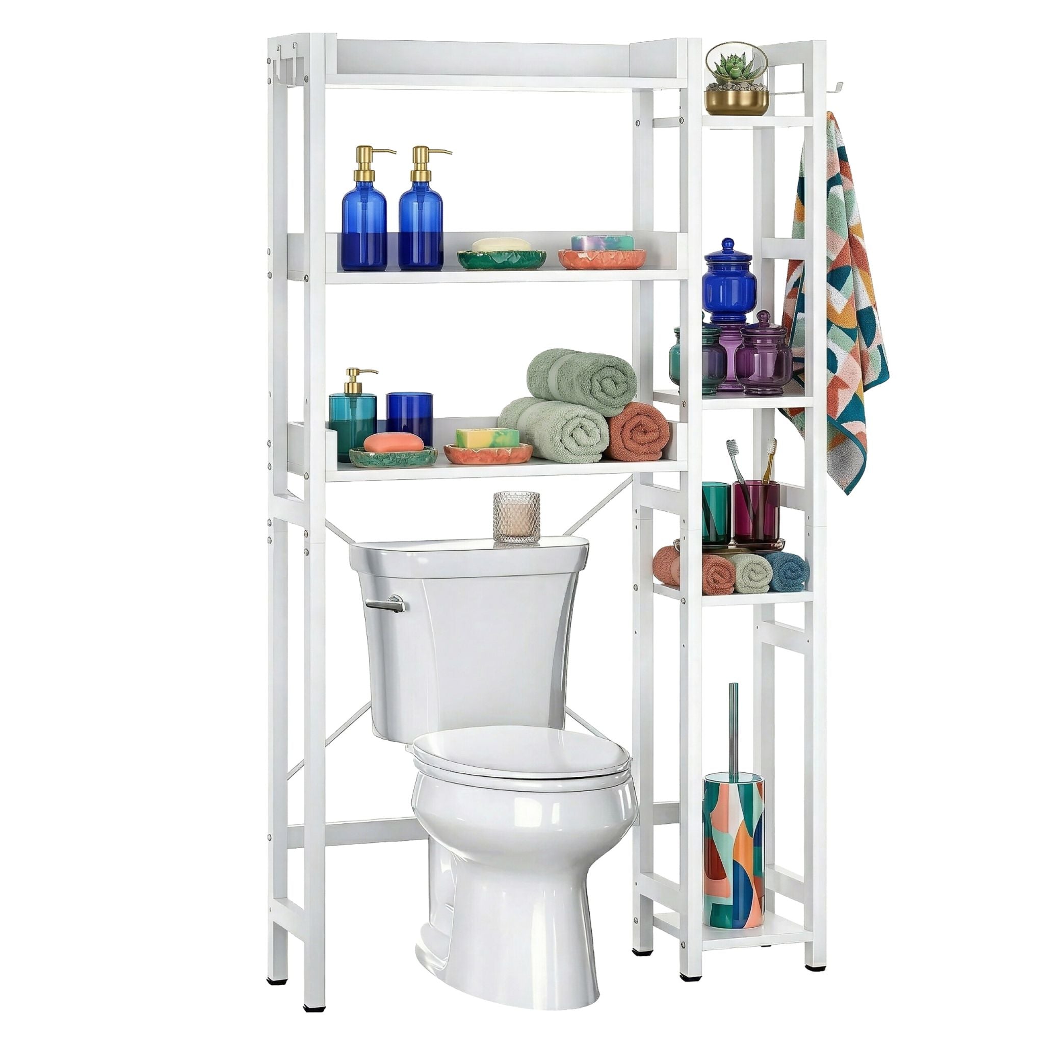 Toilettenregal 3 Ebenen mit Seitenablage Weiss