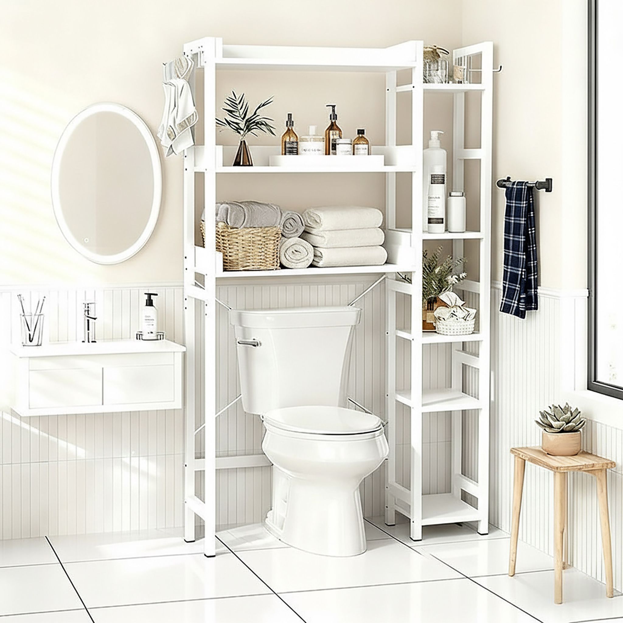 Toilettenregal 3 Ebenen mit Seitenablage Weiss