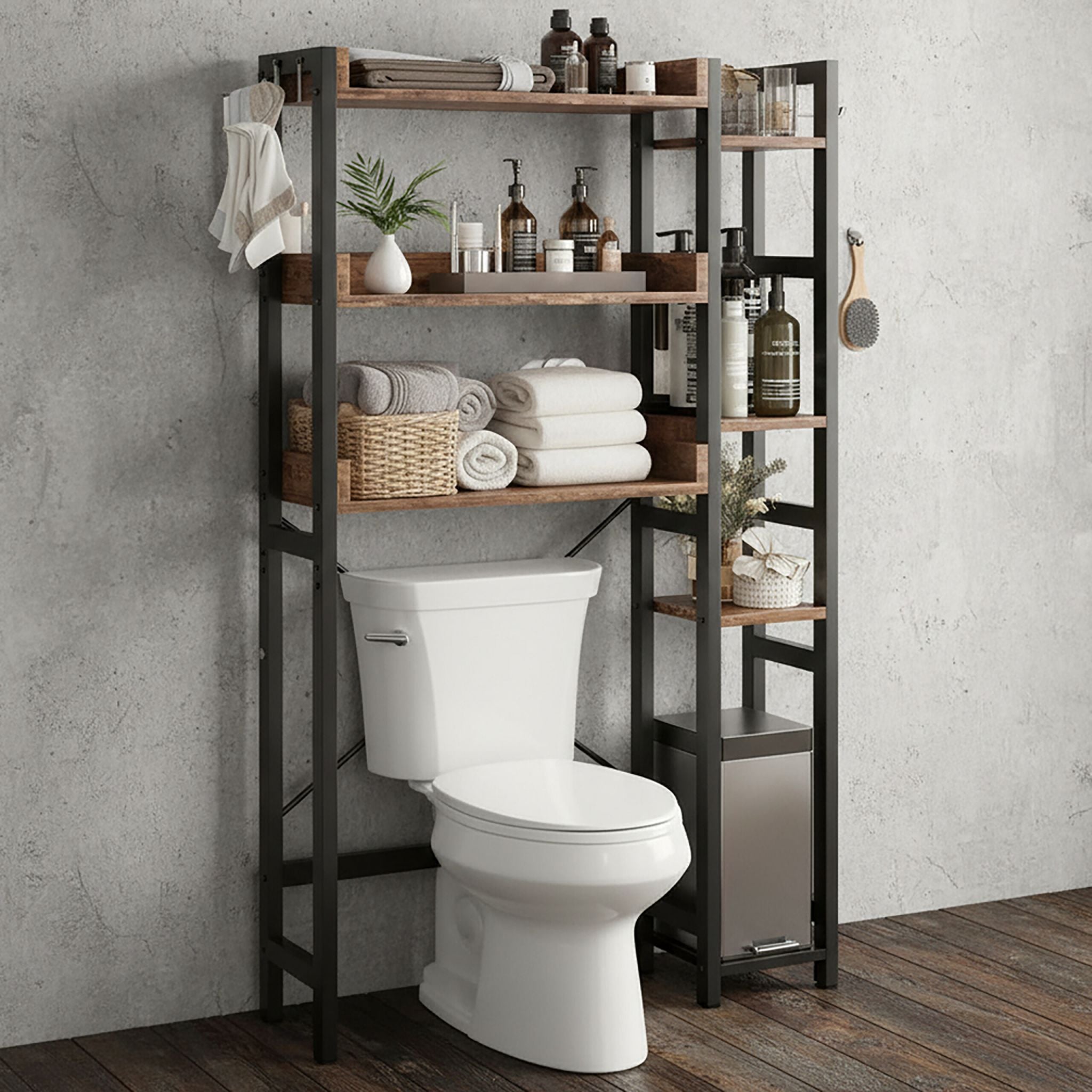 Toilettenregal 3 Ebenen mit Seitenablage Weiss