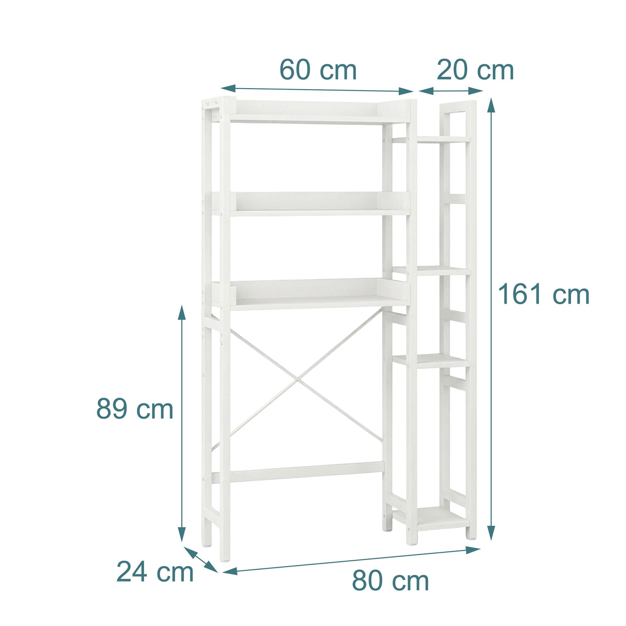 Toilettenregal 3 Ebenen mit Seitenablage Weiss