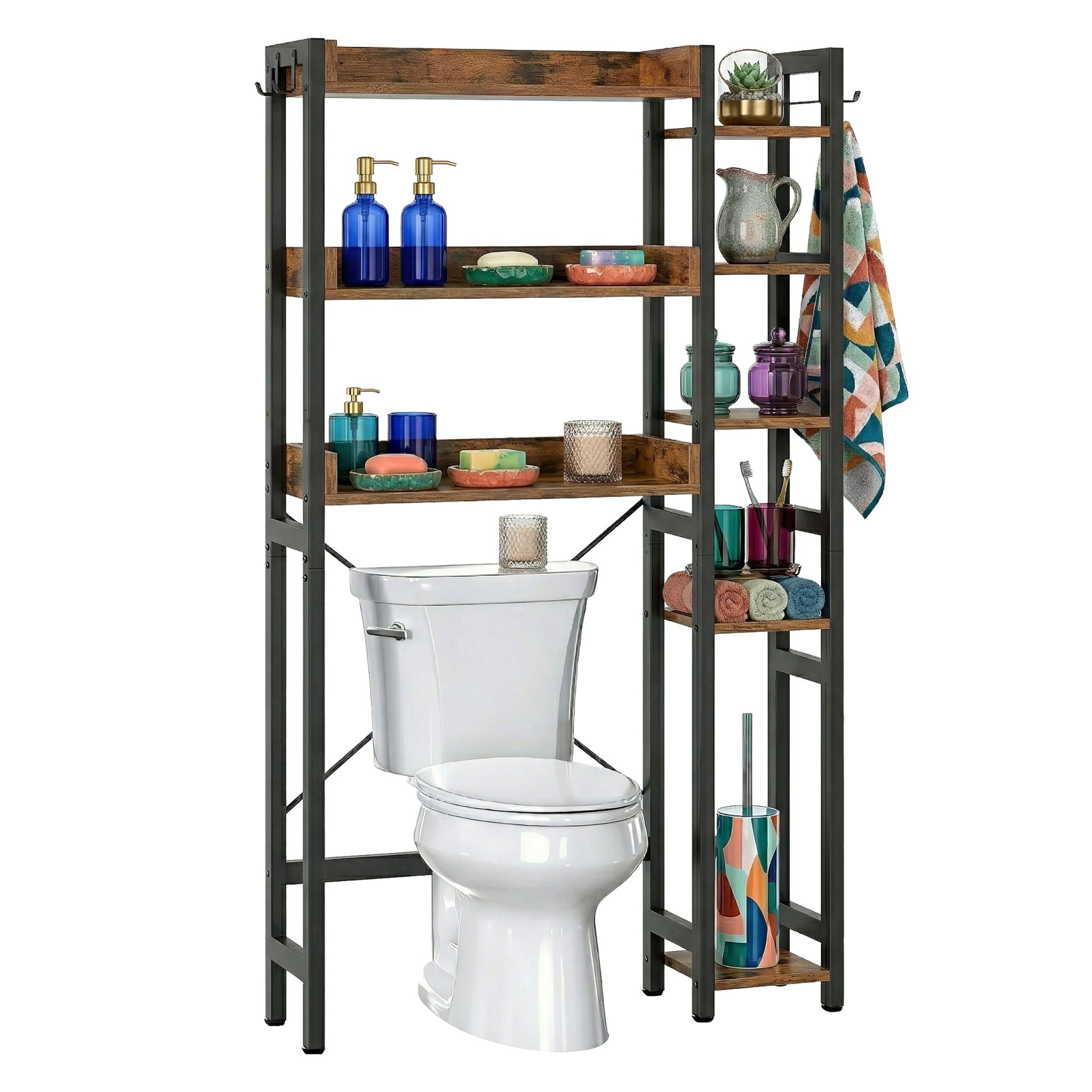 Toilettenregal 3 Ebenen mit Seitenablage Dunkelbraun-Schwarz von Relaxdays