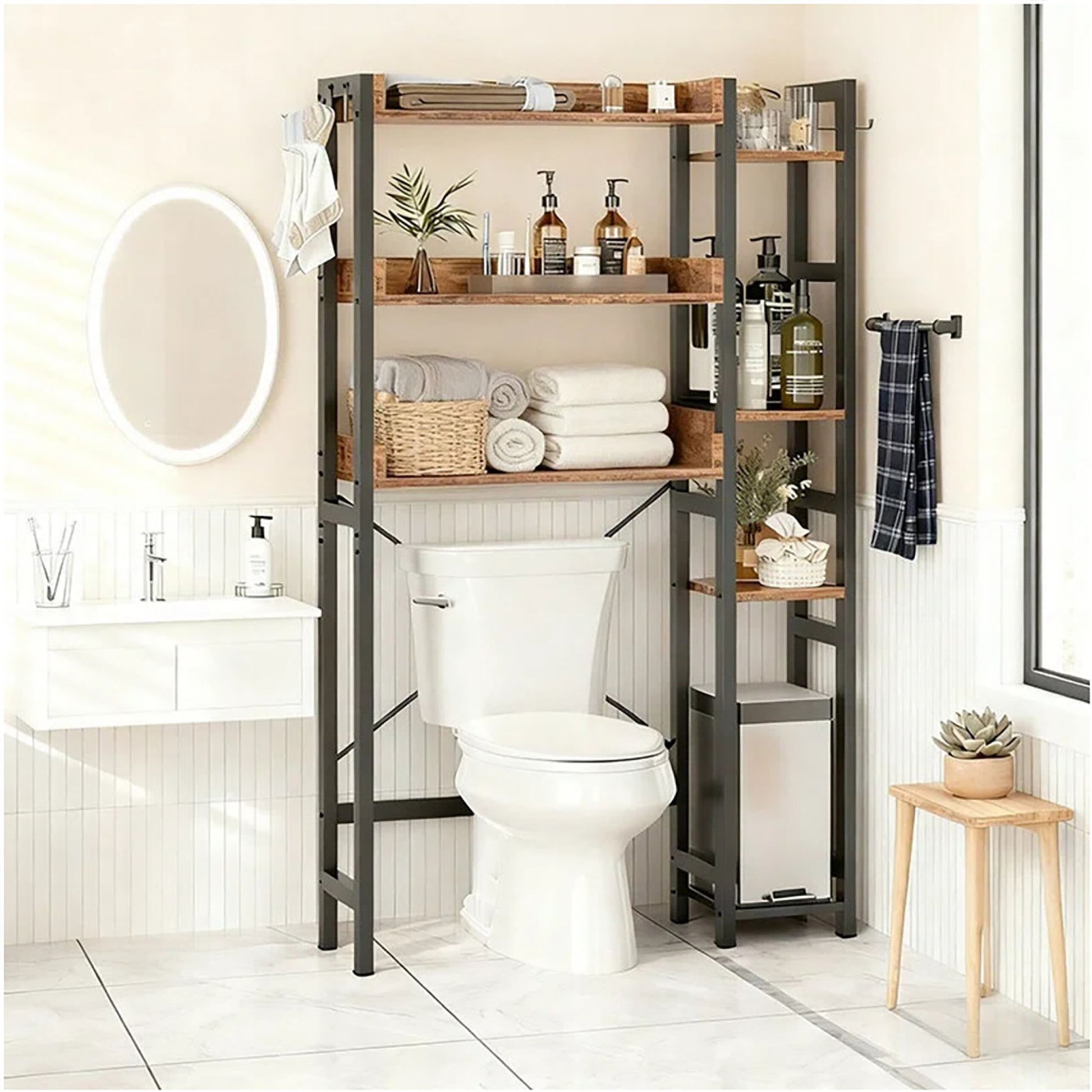 Toilettenregal 3 Ebenen mit Seitenablage Dunkelbraun-Schwarz von Relaxdays
