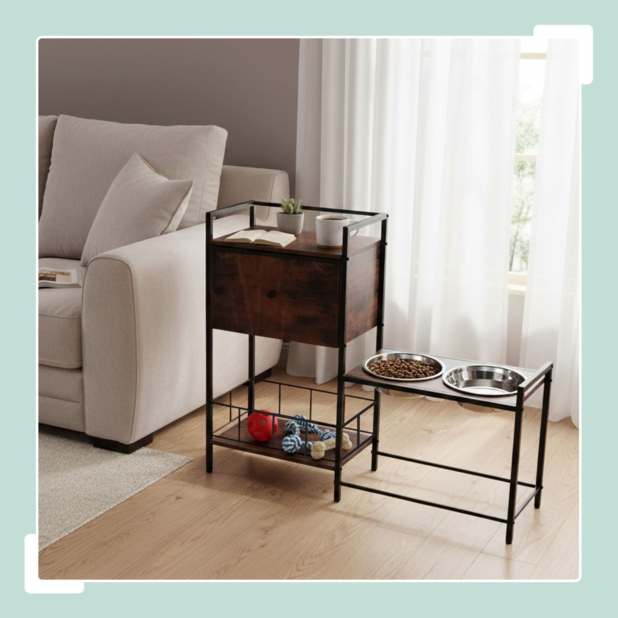 Futterstation Hunde mit Stauraum Braun-Schwarz von Relaxdays