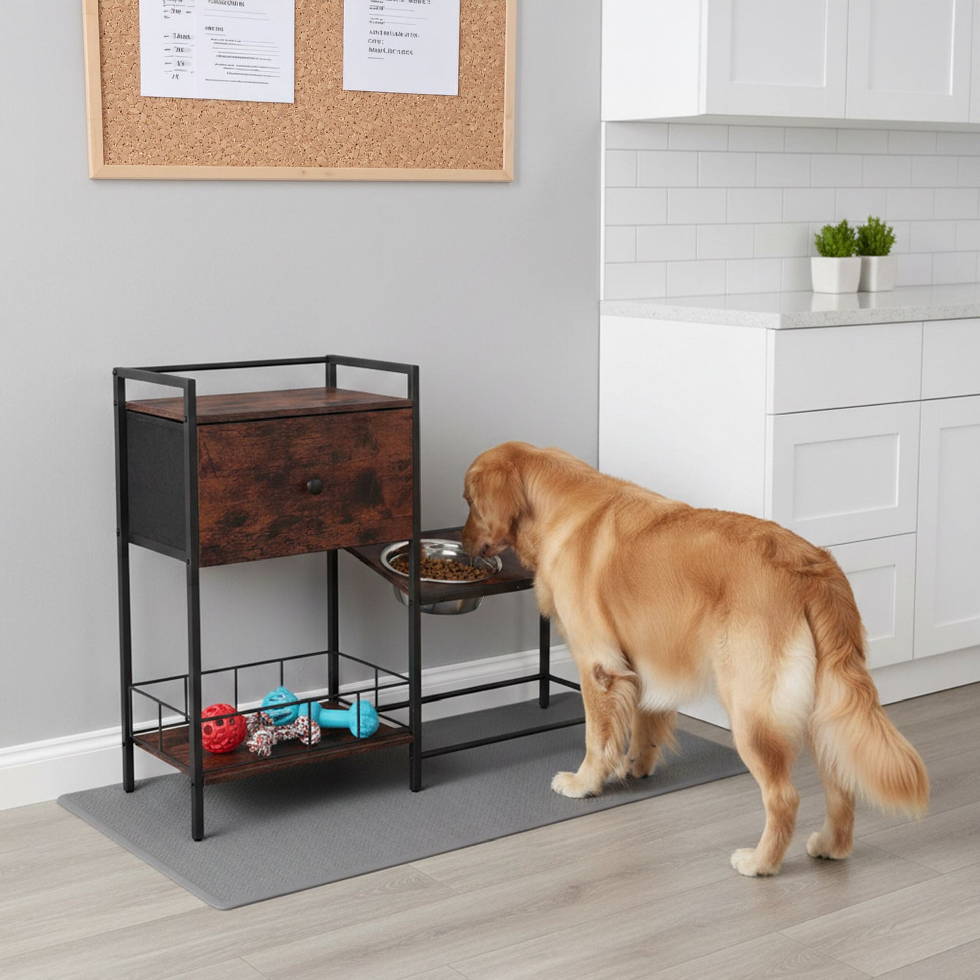 Futterstation Hunde mit Stauraum Braun-Schwarz von Relaxdays