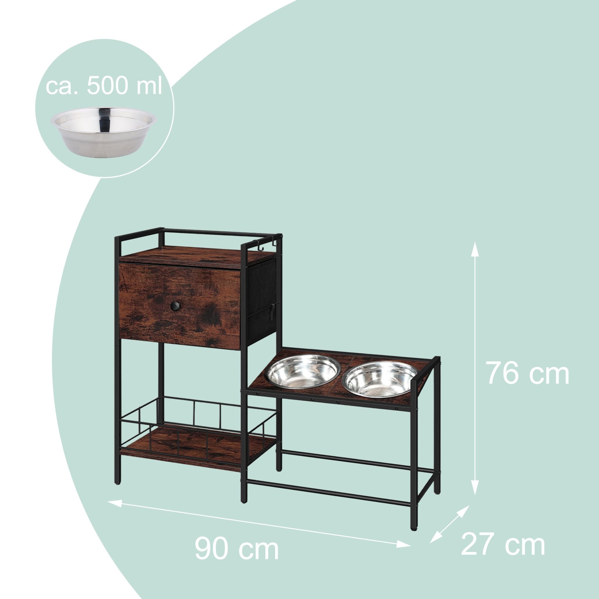 Futterstation Hunde mit Stauraum Braun-Schwarz von Relaxdays