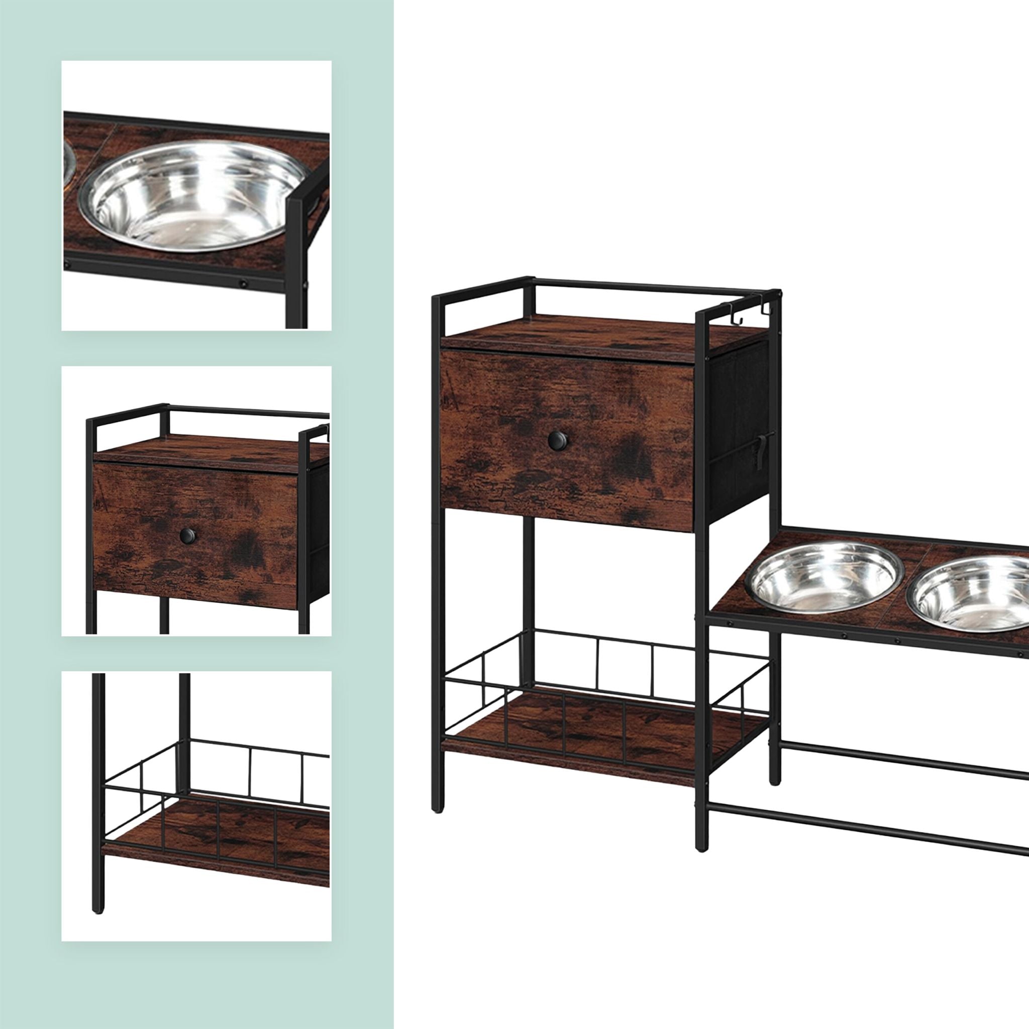Futterstation Hunde mit Stauraum Braun-Schwarz von Relaxdays