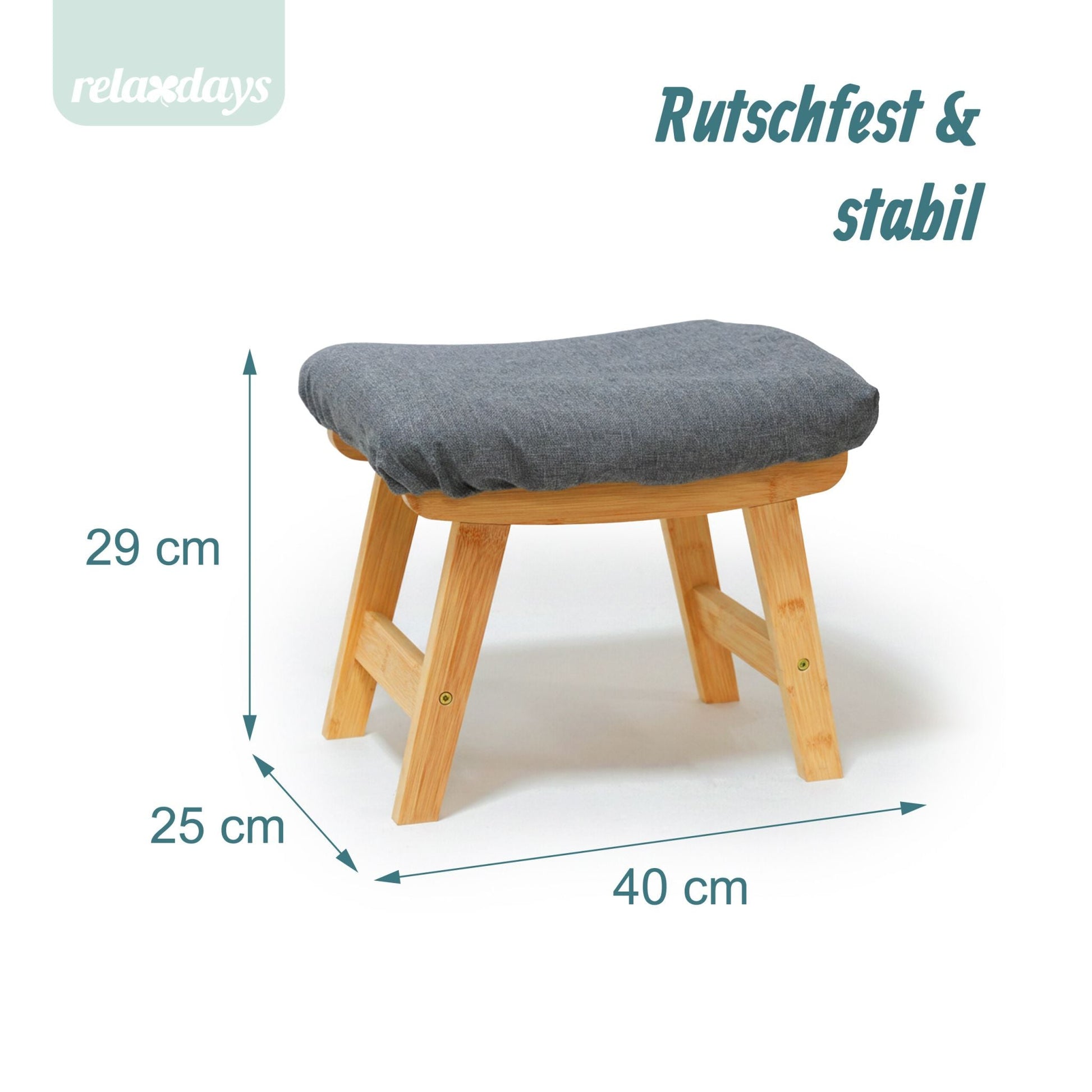 Fusshocker Bambus & Stoff Hellbraun-Grau von Relaxdays