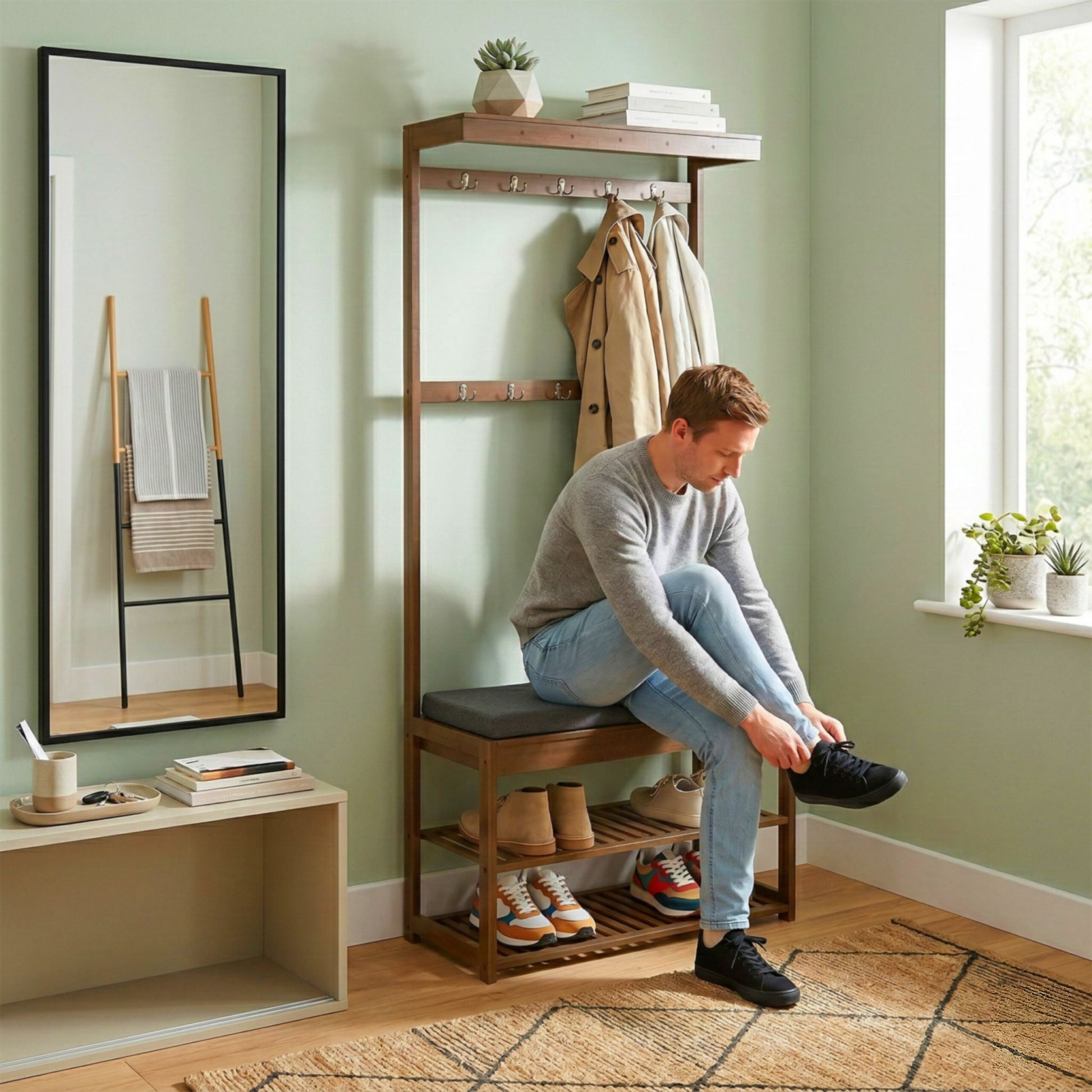 Garderobenständer mit Sitzbank Braun-Grau von Relaxdays
