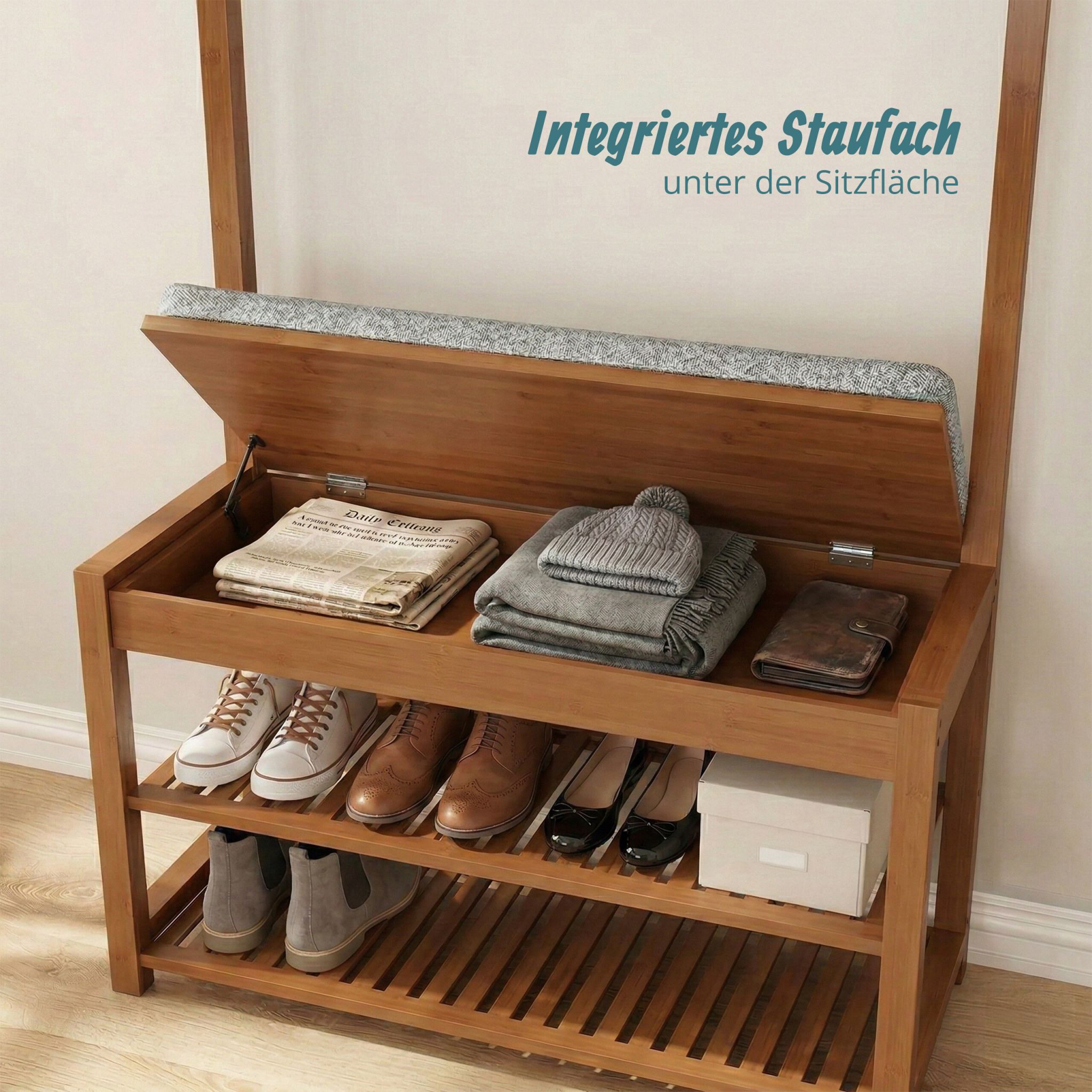 Garderobenständer mit Sitzbank Braun-Grau von Relaxdays