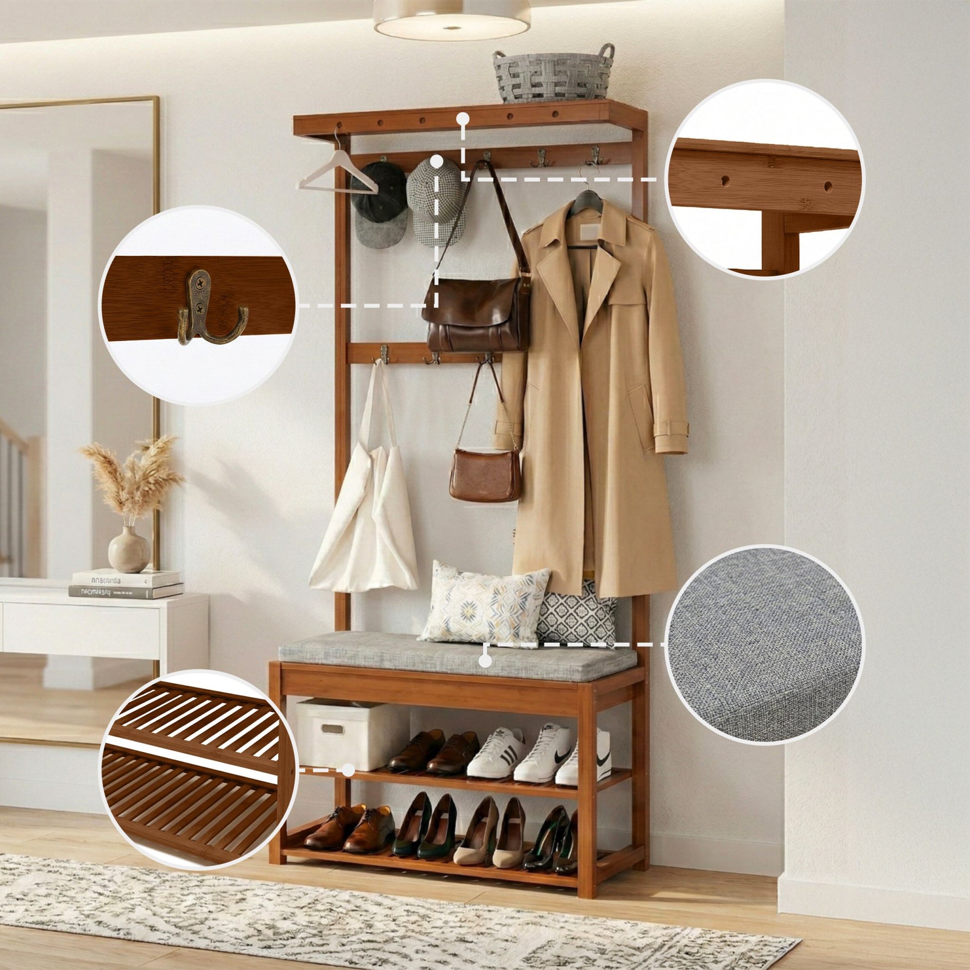 Garderobenständer mit Sitzbank Braun-Grau von Relaxdays