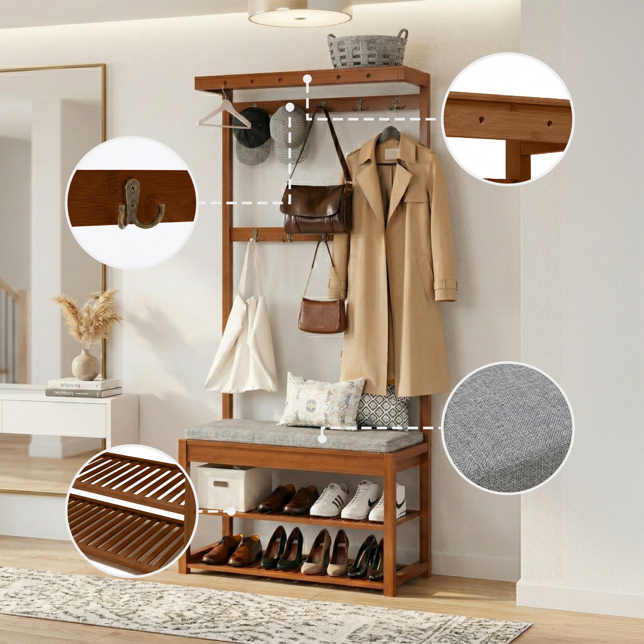 Garderobenständer mit Sitzbank Braun-Grau von Relaxdays
