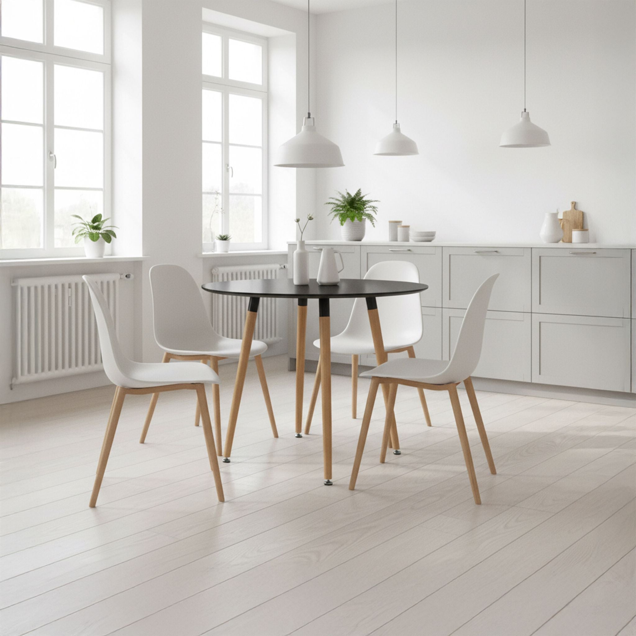 Runder Esstisch mit Bambusbeinen Hellbraun-Schwarz von Relaxdays