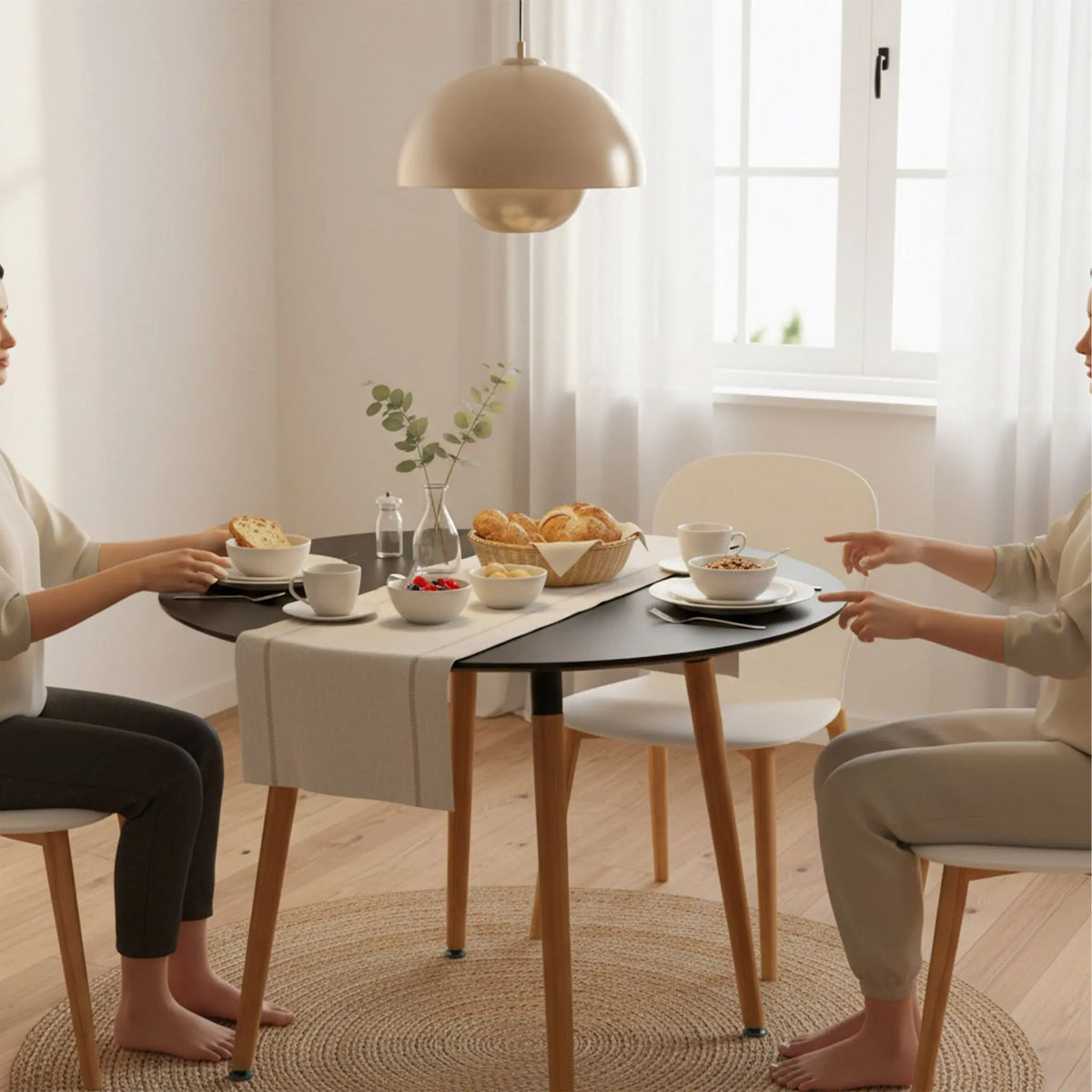 Runder Esstisch mit Bambusbeinen Hellbraun-Schwarz von Relaxdays