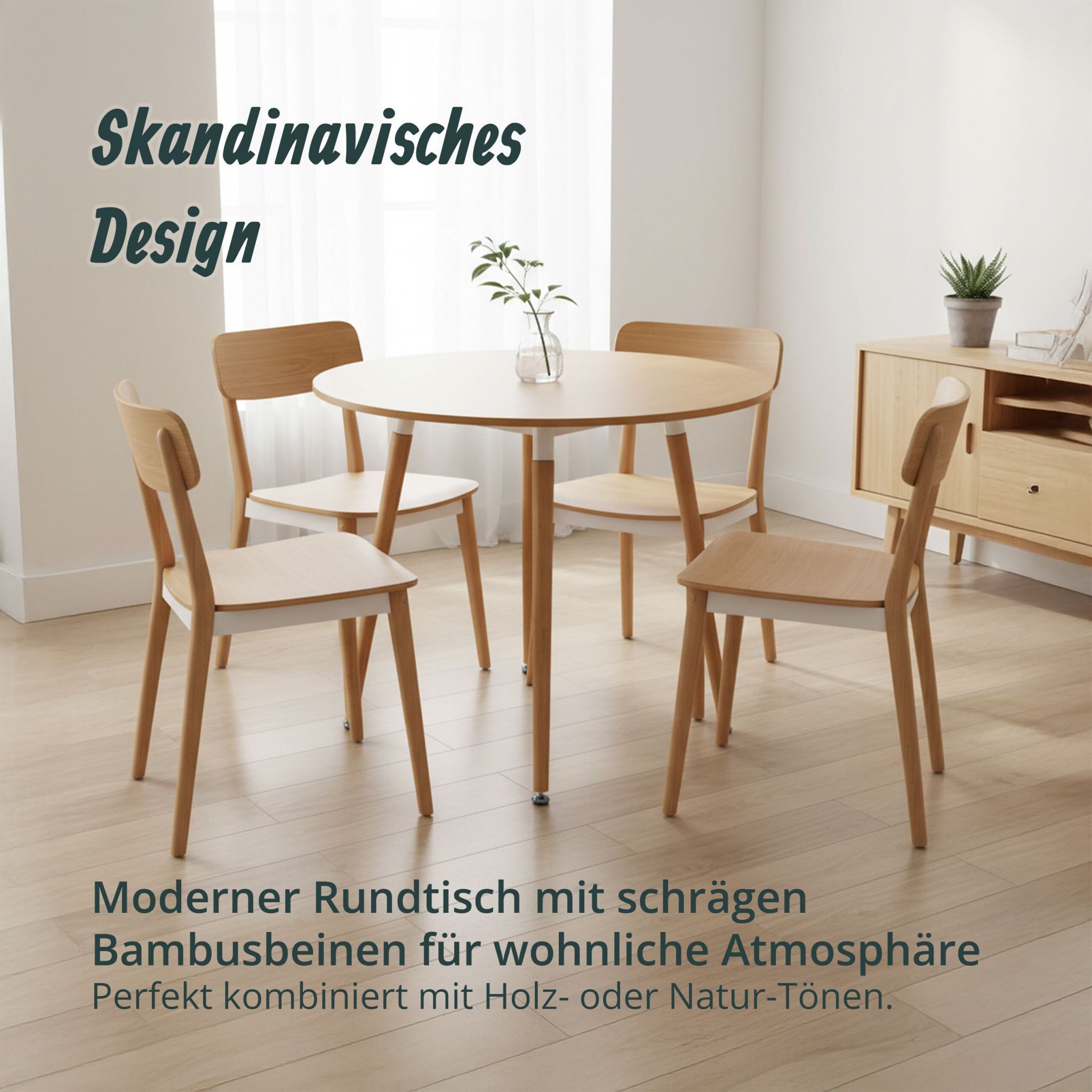 Runder Esstisch mit Bambusbeinen Hellbraun von Relaxdays