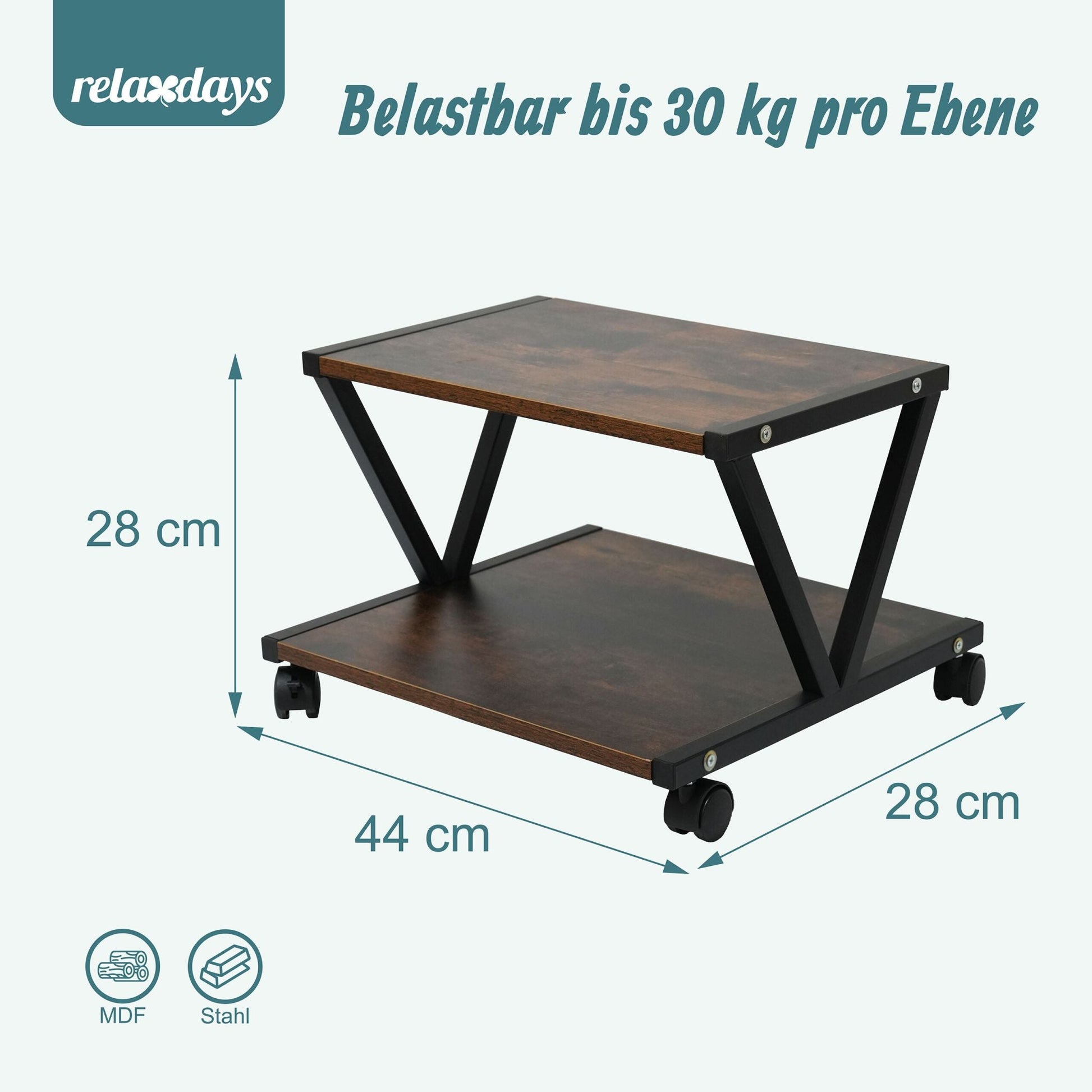 Druckerständer mit Rollen Braun-Schwarz von Relaxdays